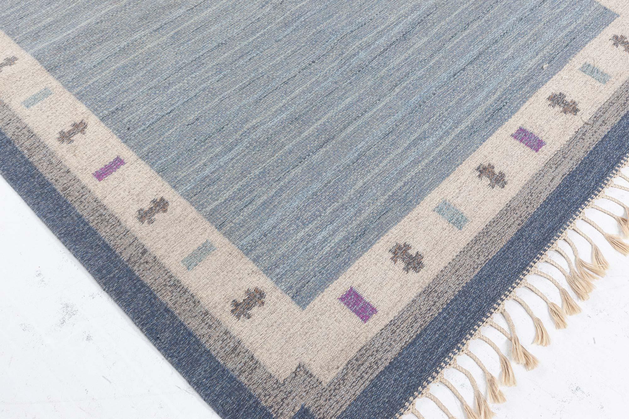 Doris Leslie Blau Vintage Swedish Flat Woven Rug by Ingegerd Silow For Sale 1