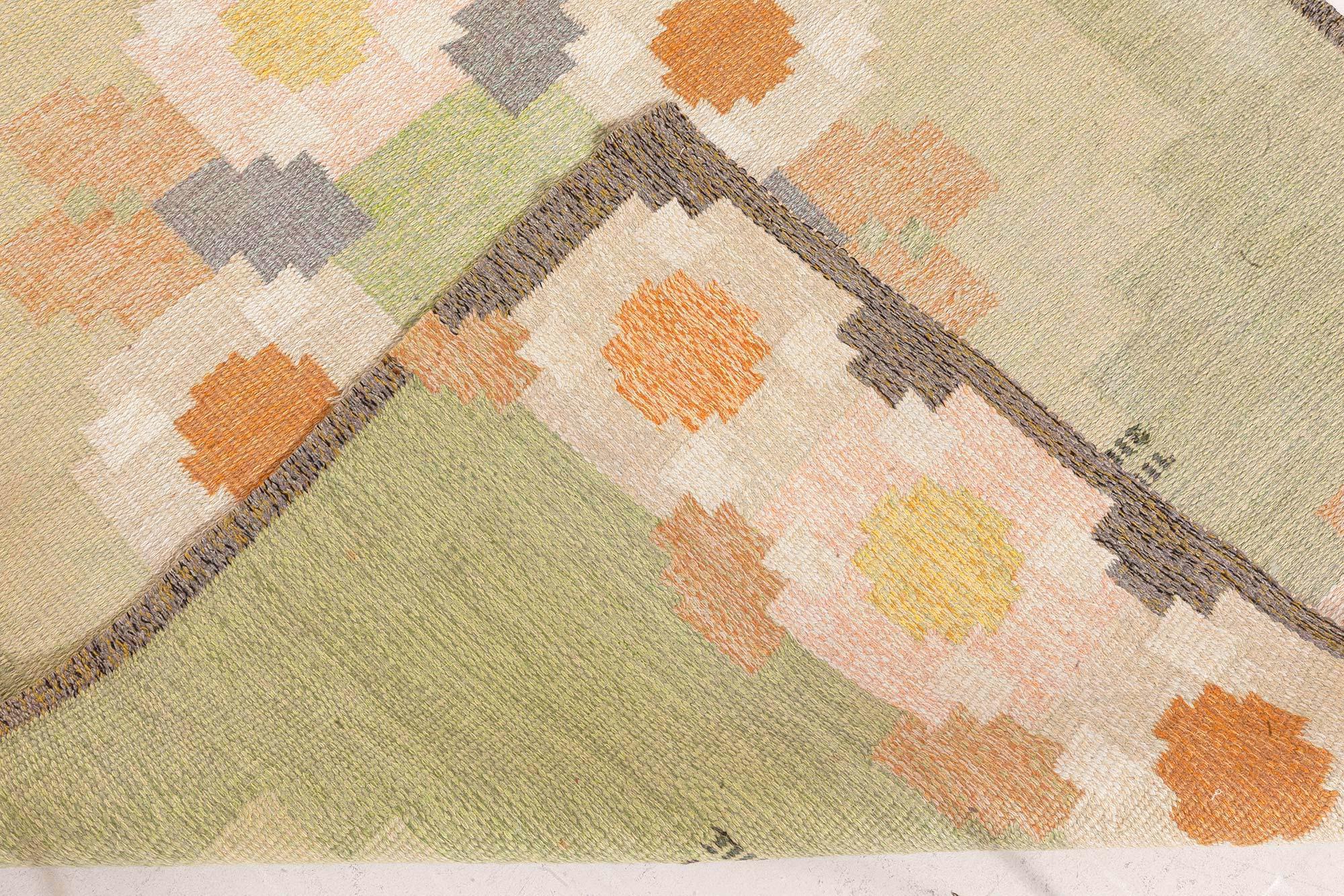 Doris Leslie Blau Vintage Swedish Flat Woven Rug by Ingegerd Silow For Sale 2