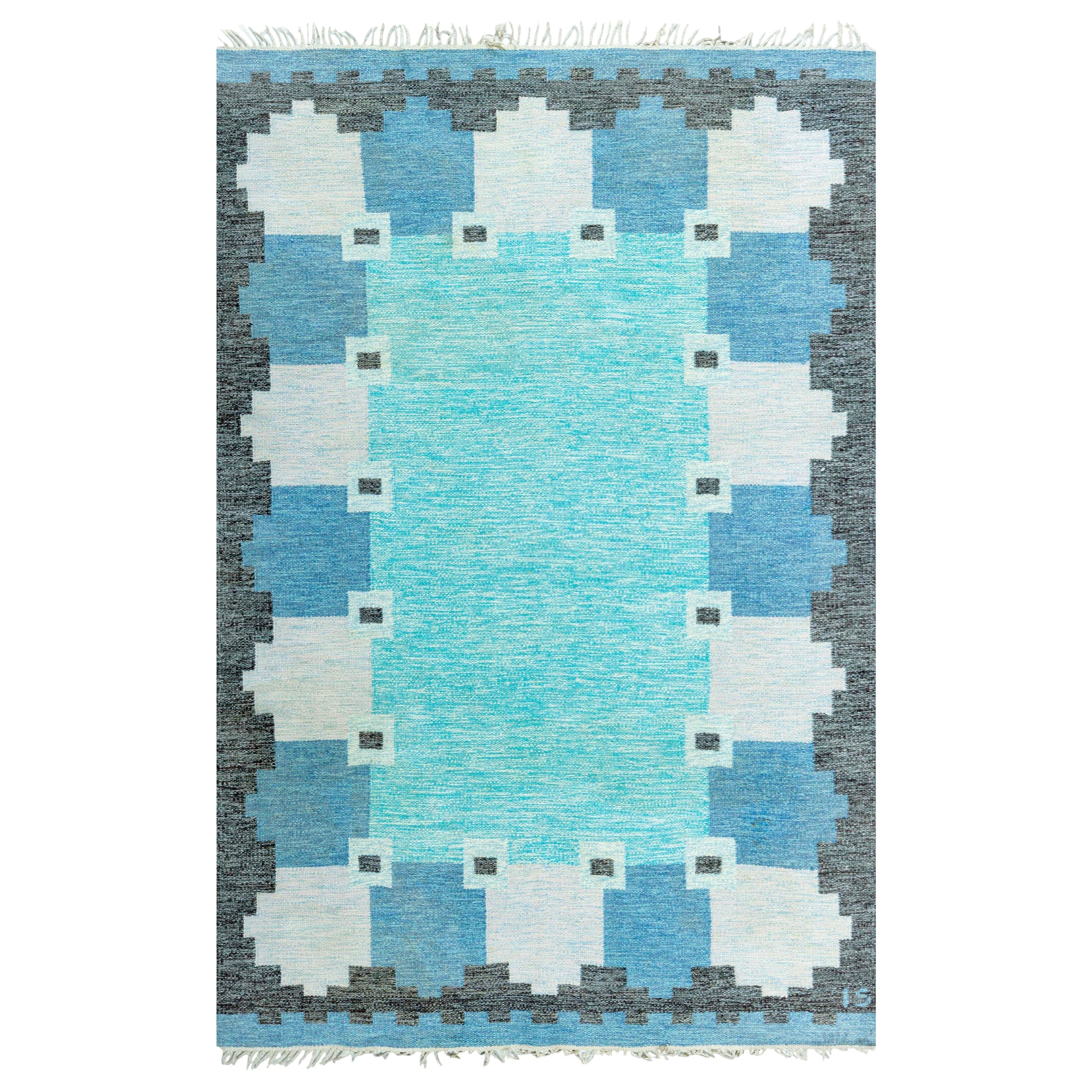 Tappeto Doris Leslie Blau Vintage Swedish Flat Woven di Ingegerd Silow in vendita