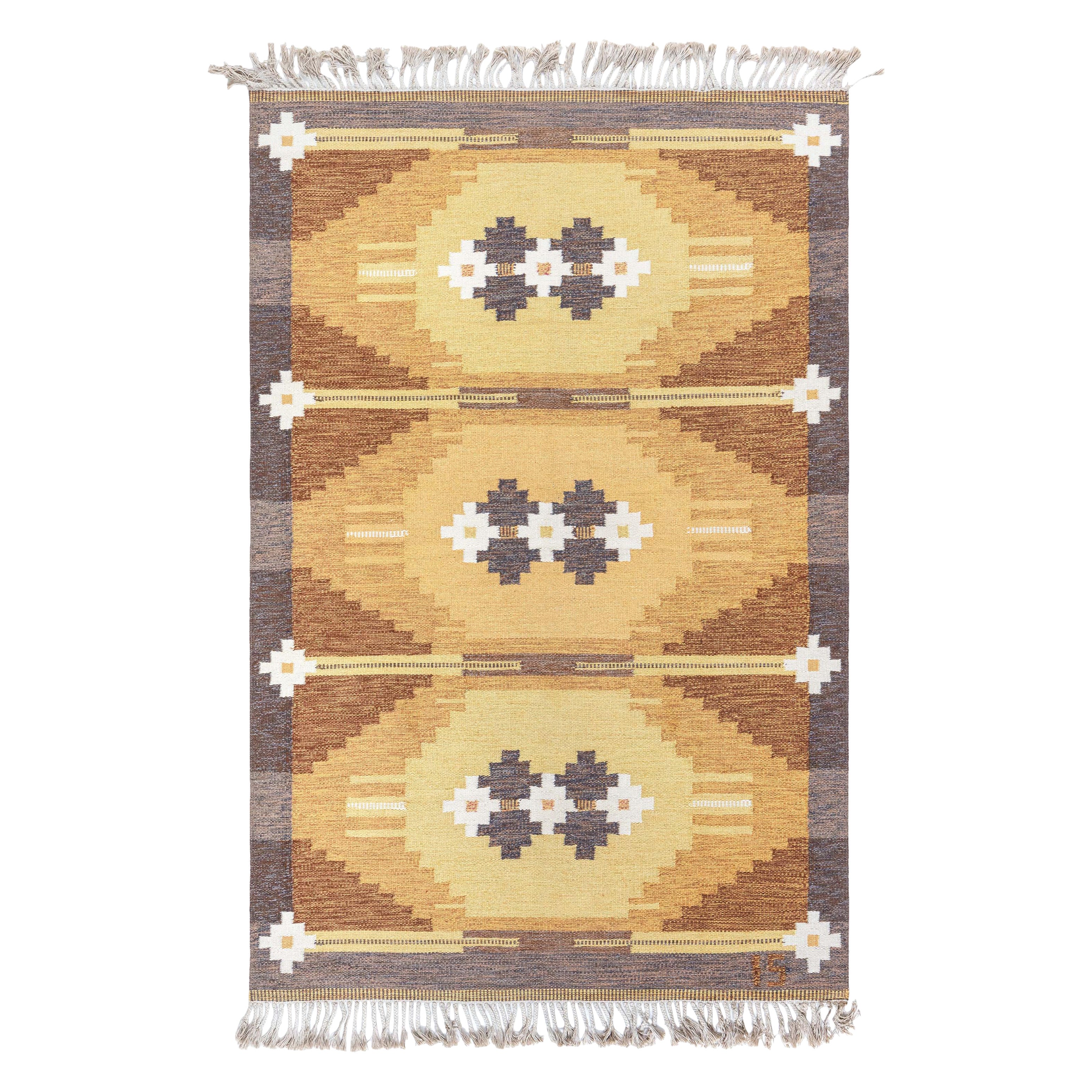 Tappeto Doris Leslie Blau Vintage Swedish Flat Woven di Ingegerd Silow in vendita