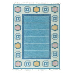 Doris Leslie Blauer schwedischer flacher gewebter Vintage-Teppich von Ingegerd Silow