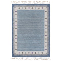 Doris Leslie Blauer schwedischer flacher gewebter Vintage-Teppich von Ingegerd Silow