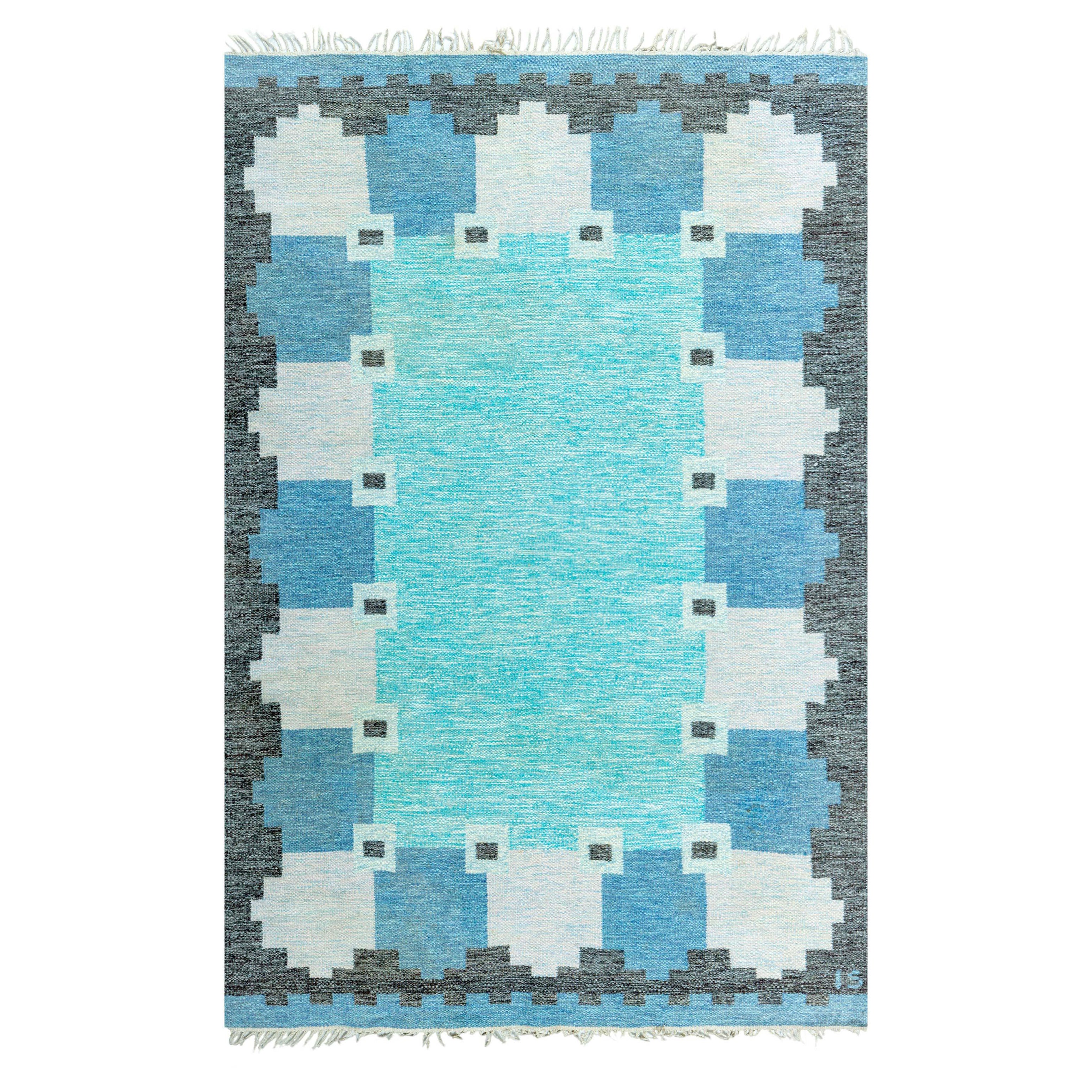 Doris Leslie Blau Vintage Swedish Flat Woven Rug by Ingegerd Silow