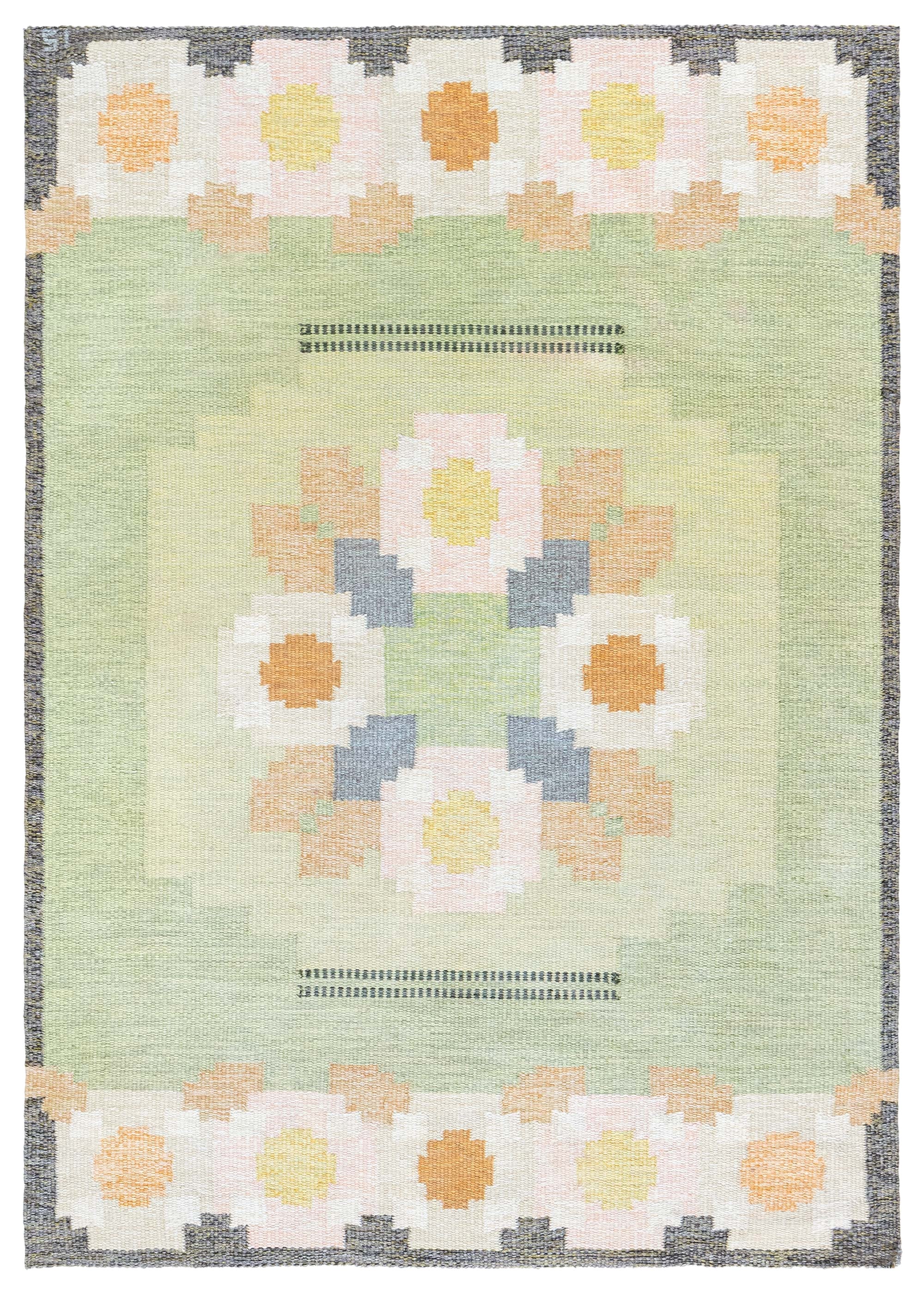 Doris Leslie Blauer schwedischer flacher gewebter Vintage-Teppich von Ingegerd Silow