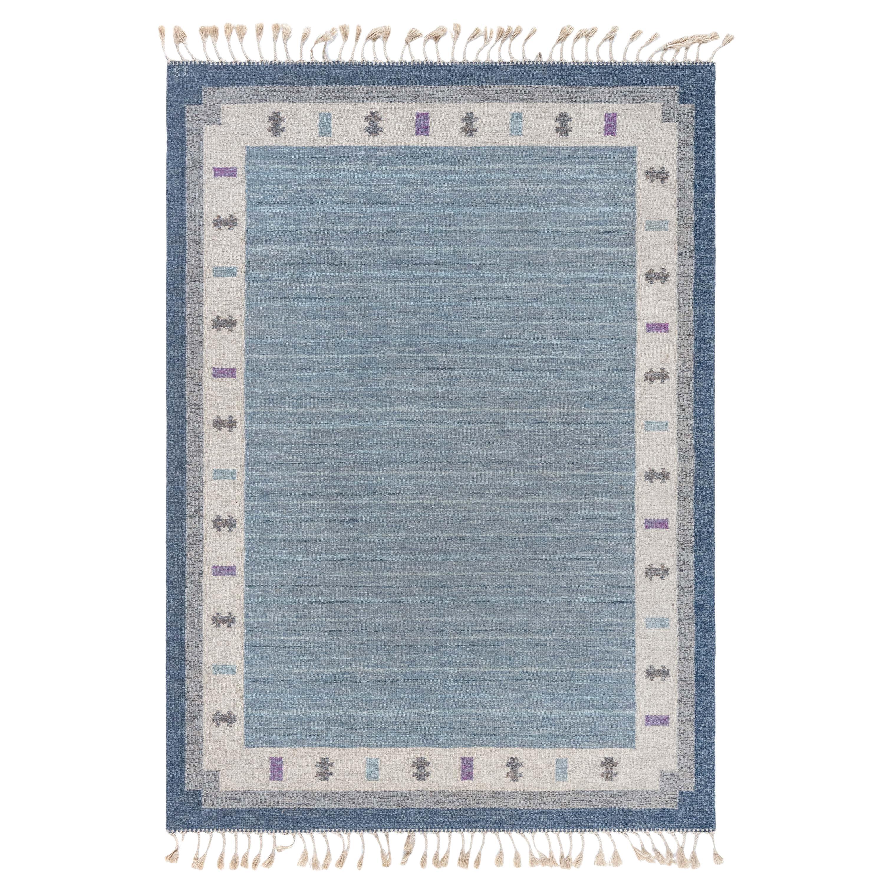 Doris Leslie Blau Vintage Swedish Flat Woven Rug by Ingegerd Silow For Sale