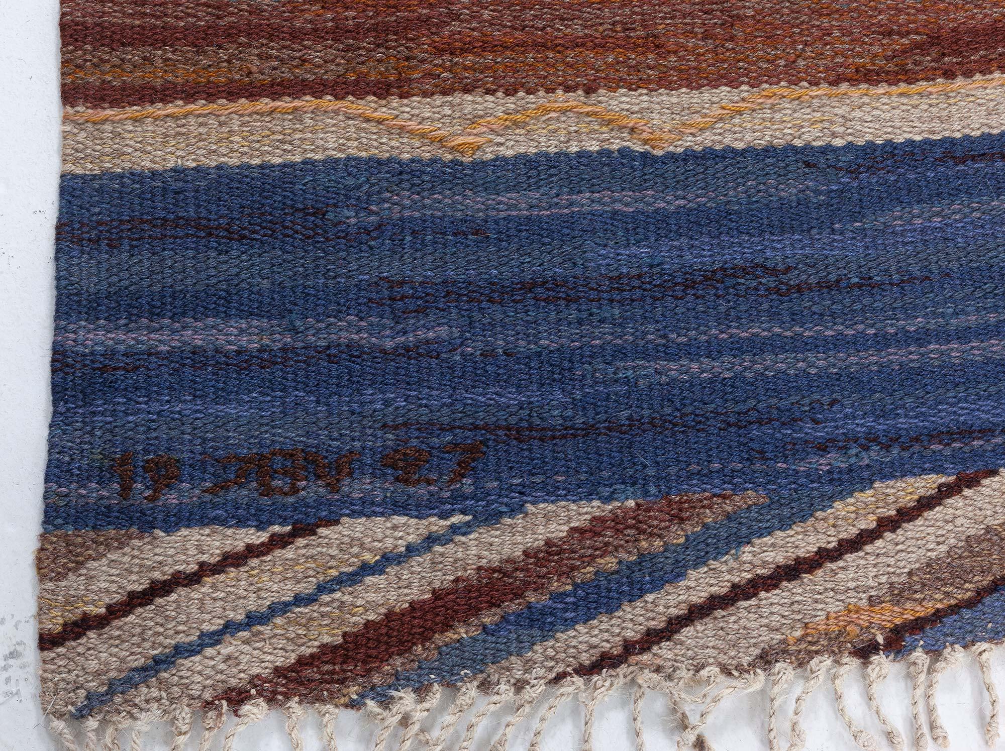 Doris Leslie Blau Alfombra sueca vintage de tejido plano de Johanna Bruns Vavskola Moderno de mediados de siglo en venta