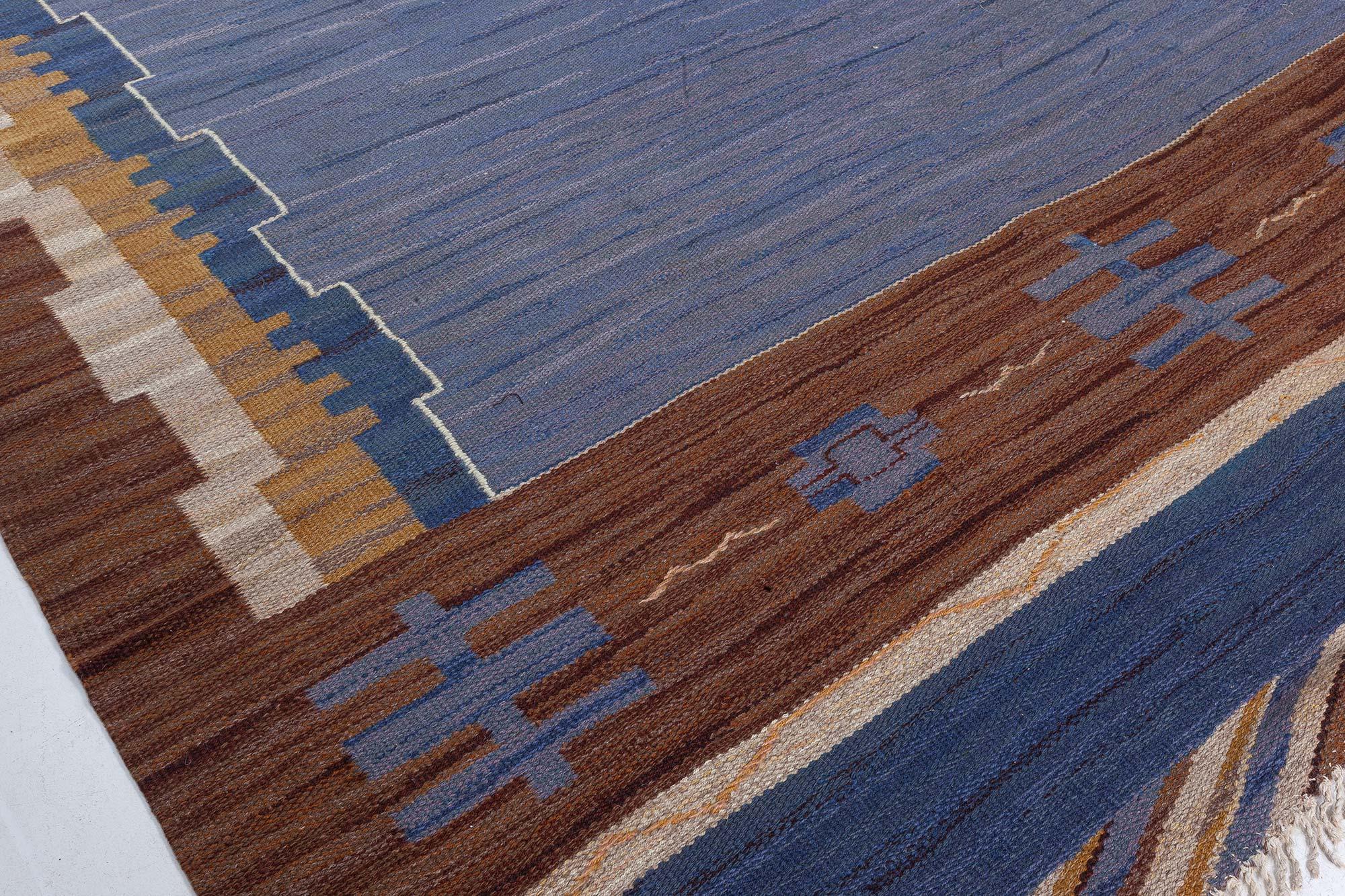 Doris Leslie Blau Alfombra sueca vintage de tejido plano de Johanna Bruns Vavskola Escandinavo en venta