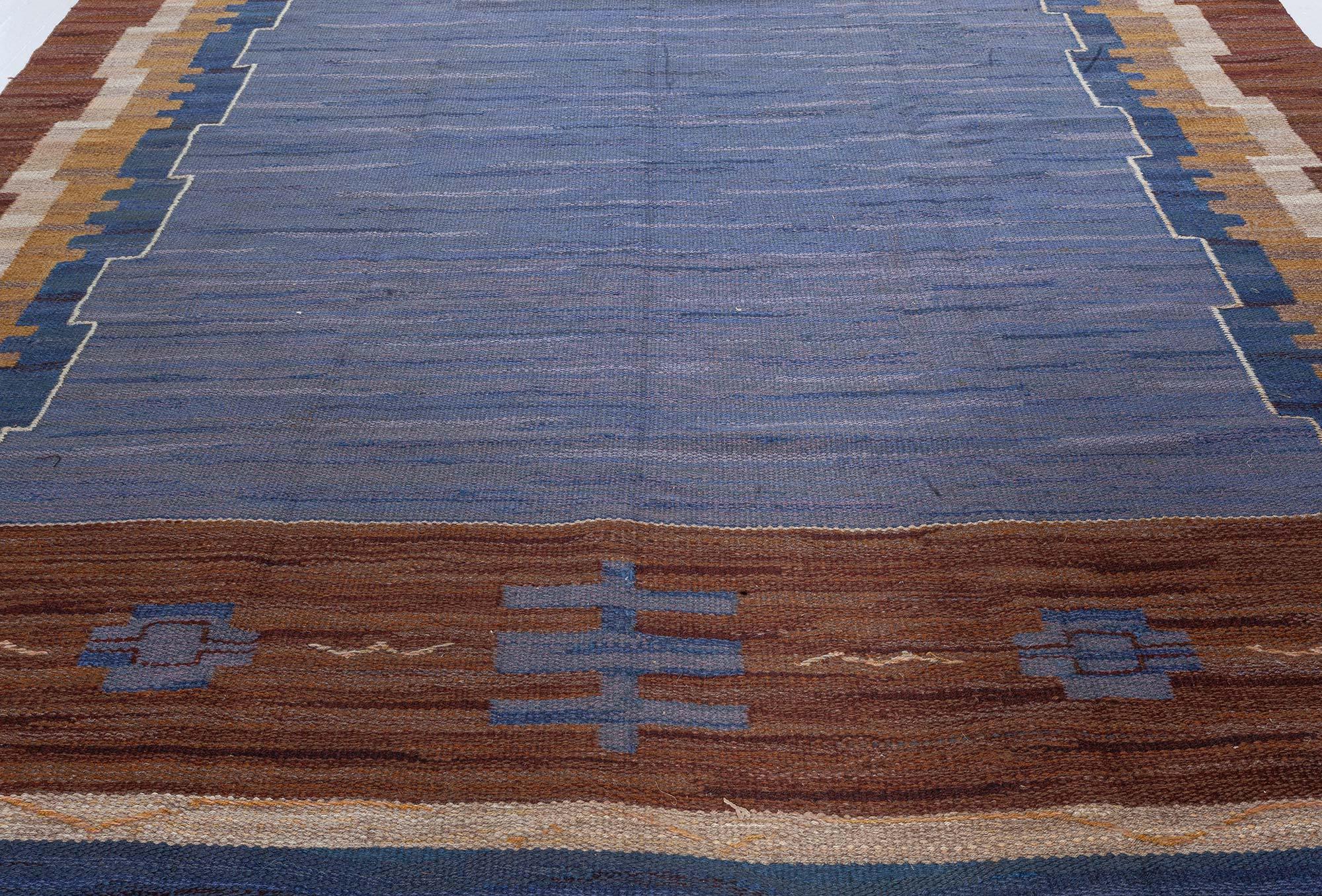 Doris Leslie Blau Alfombra sueca vintage de tejido plano de Johanna Bruns Vavskola siglo XX en venta