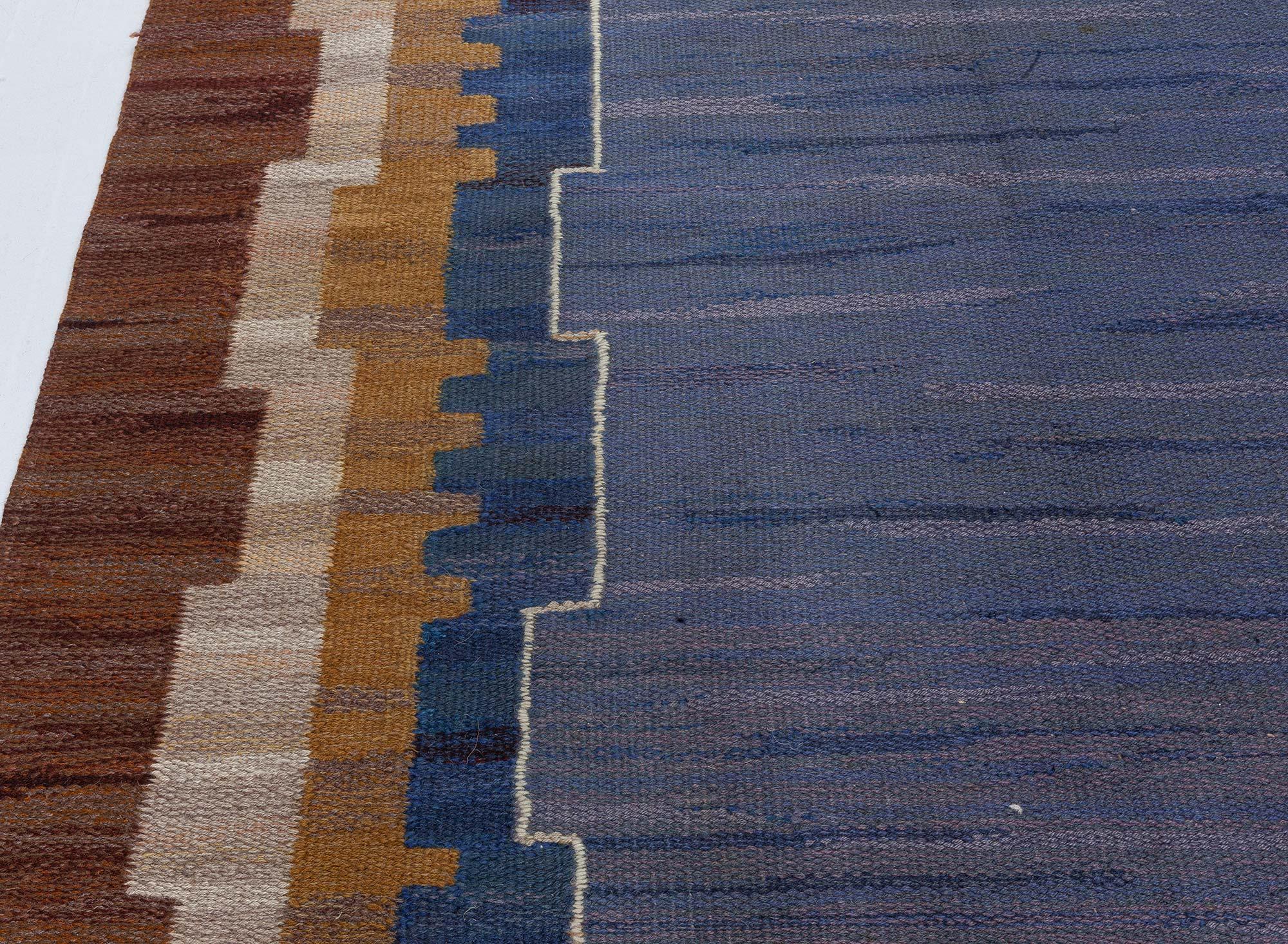 Doris Leslie Blau Alfombra sueca vintage de tejido plano de Johanna Bruns Vavskola Lana en venta