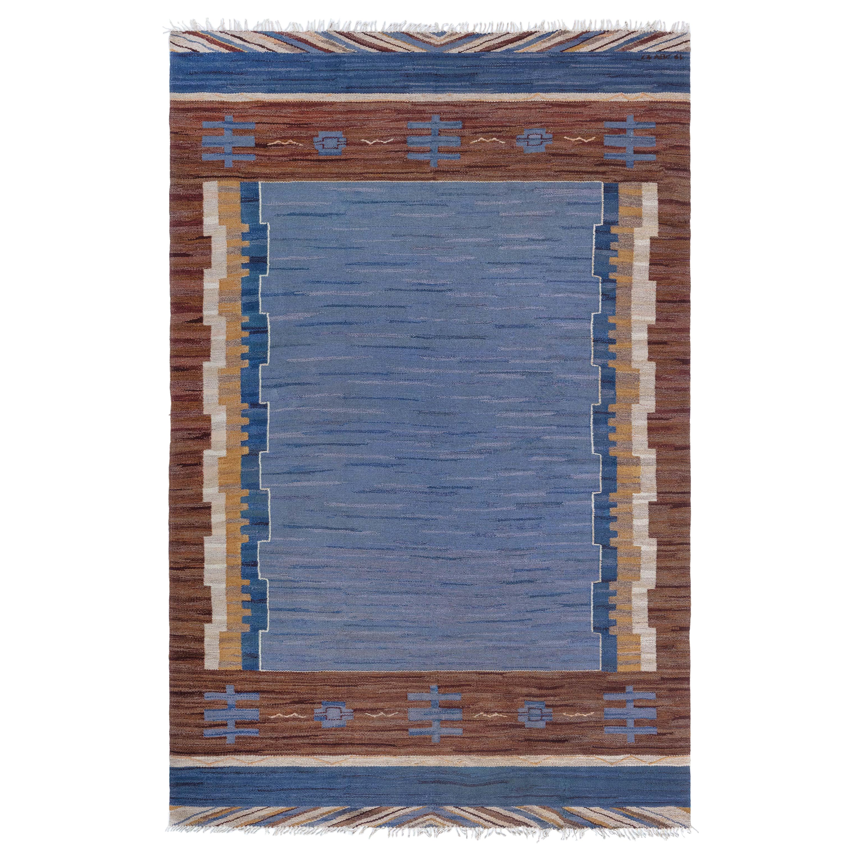 Doris Leslie Blau Vintage Swedish Flat Woven Rug by Johanna Bruns Vavskola