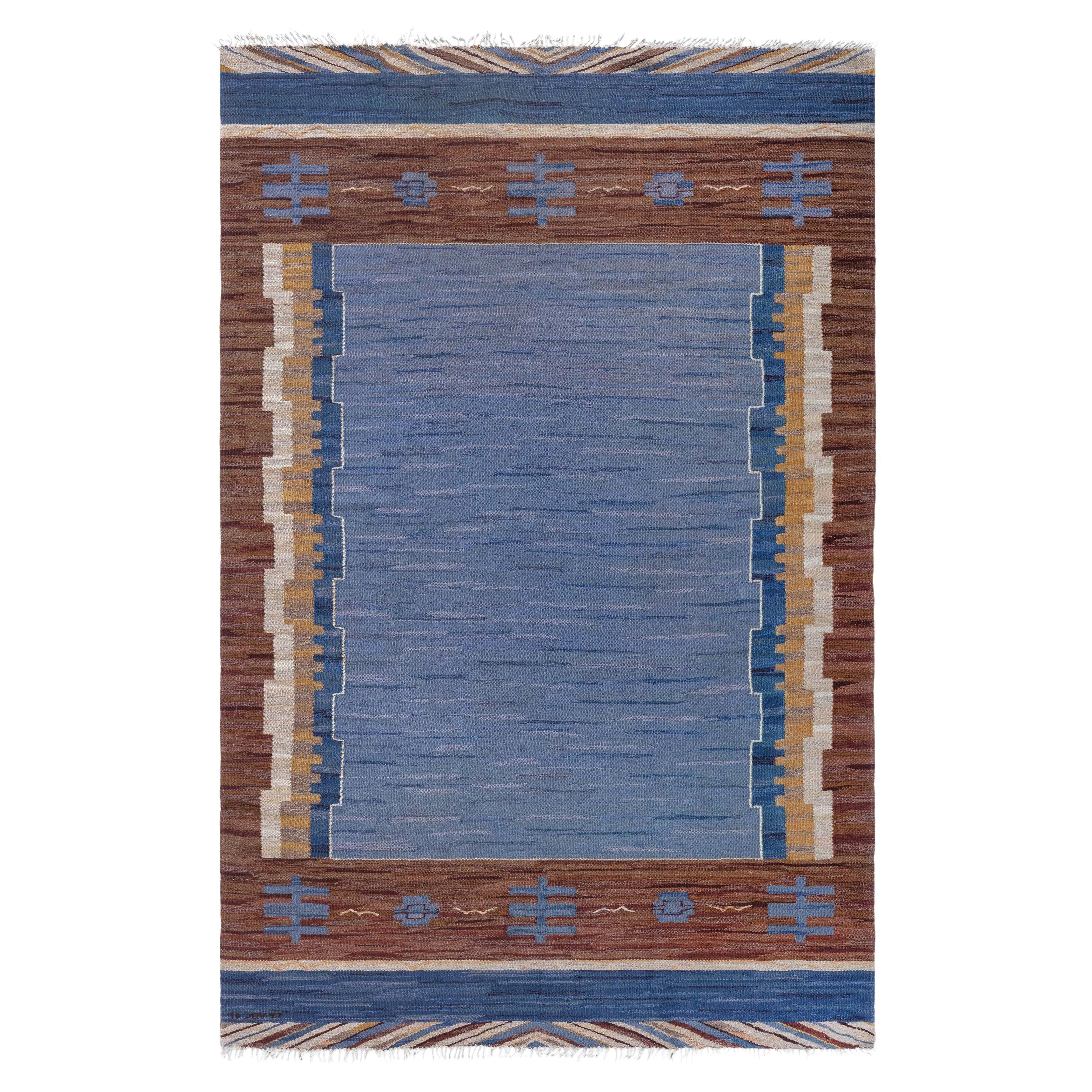 Doris Leslie Blau Vintage Swedish Flat Woven Rug by Johanna Bruns Vavskola