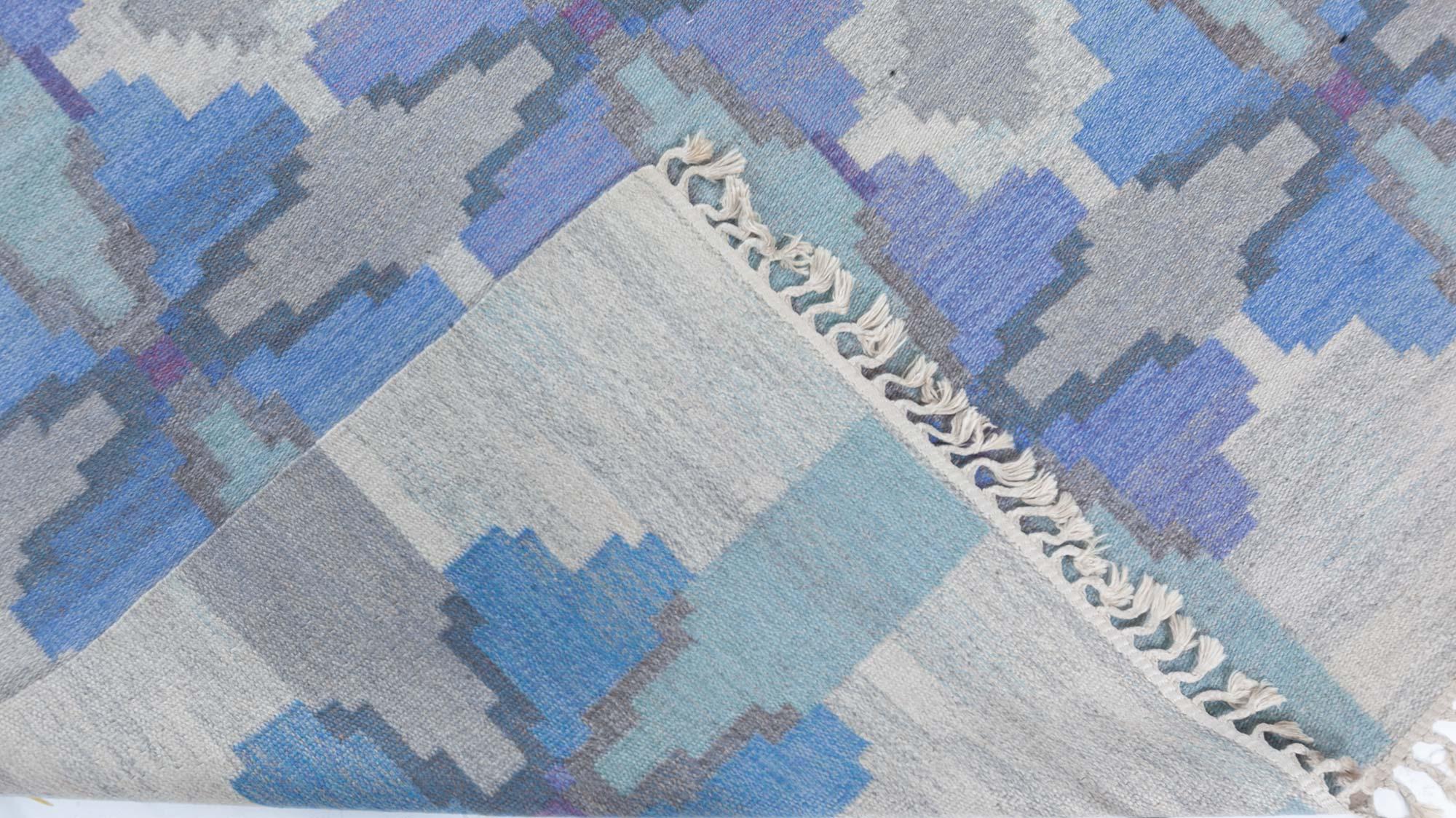 Doris Leslie Blau Alfombra sueca vintage de tejido plano de Judith Johansson en venta 2
