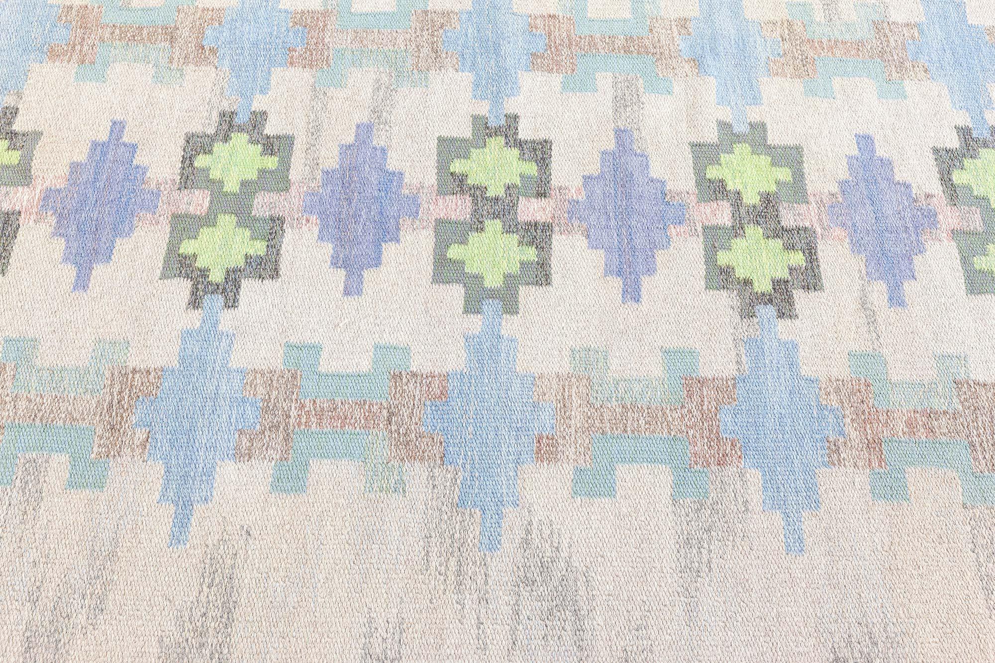Mid-Century Modern Doris Leslie Blau Vintage Swedish Flat Woven Rug by Judith Johansson For Sale