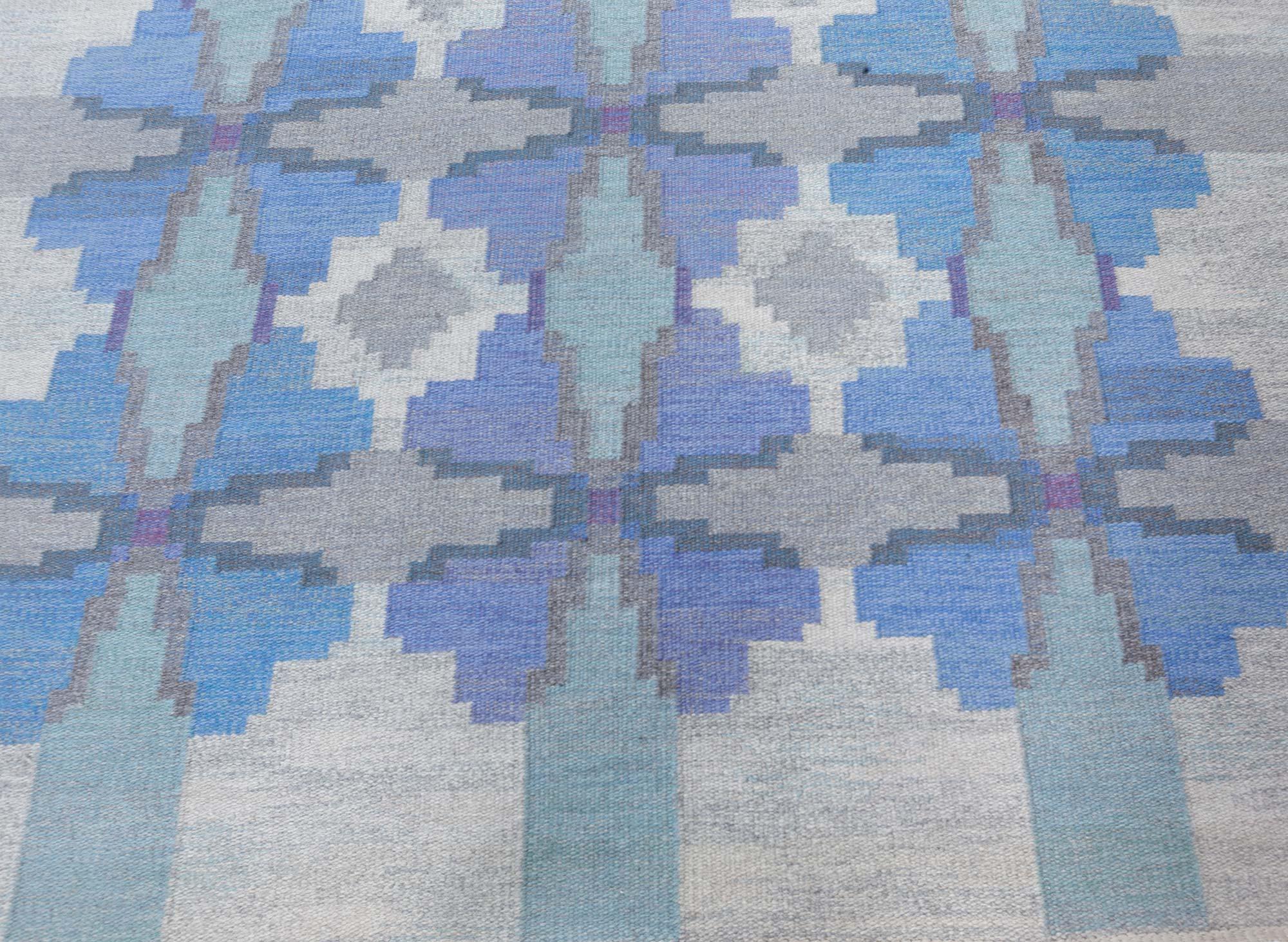 Doris Leslie Blau Alfombra sueca vintage de tejido plano de Judith Johansson Moderno de mediados de siglo en venta