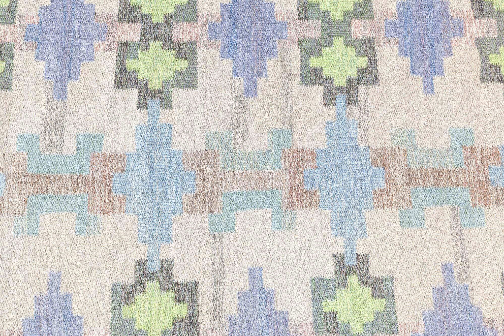 Mid-Century Modern Doris Leslie Blau Vintage Swedish Flat Woven Rug by Judith Johansson For Sale