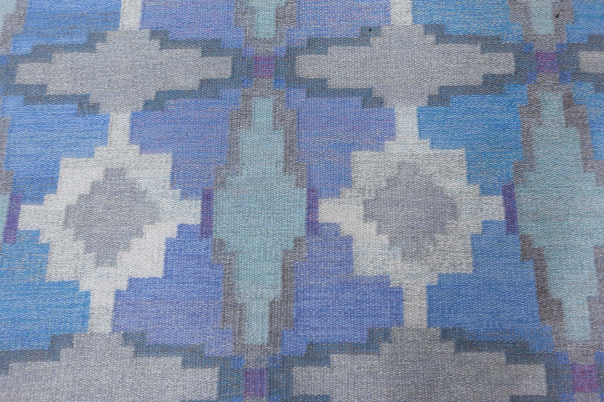 Doris Leslie Blau Alfombra sueca vintage de tejido plano de Judith Johansson Escandinavo en venta