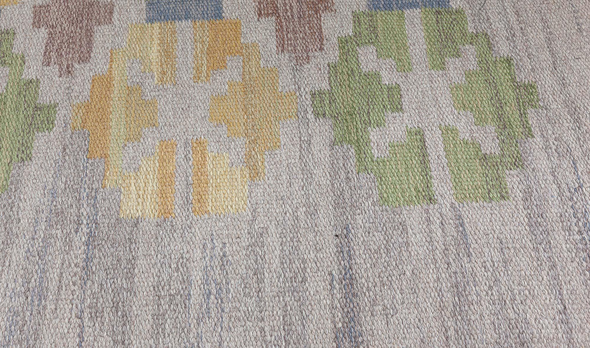 Doris Leslie Blauer schwedischer flacher gewebter Vintage-Teppich von Judith Johansson (Skandinavisch) im Angebot