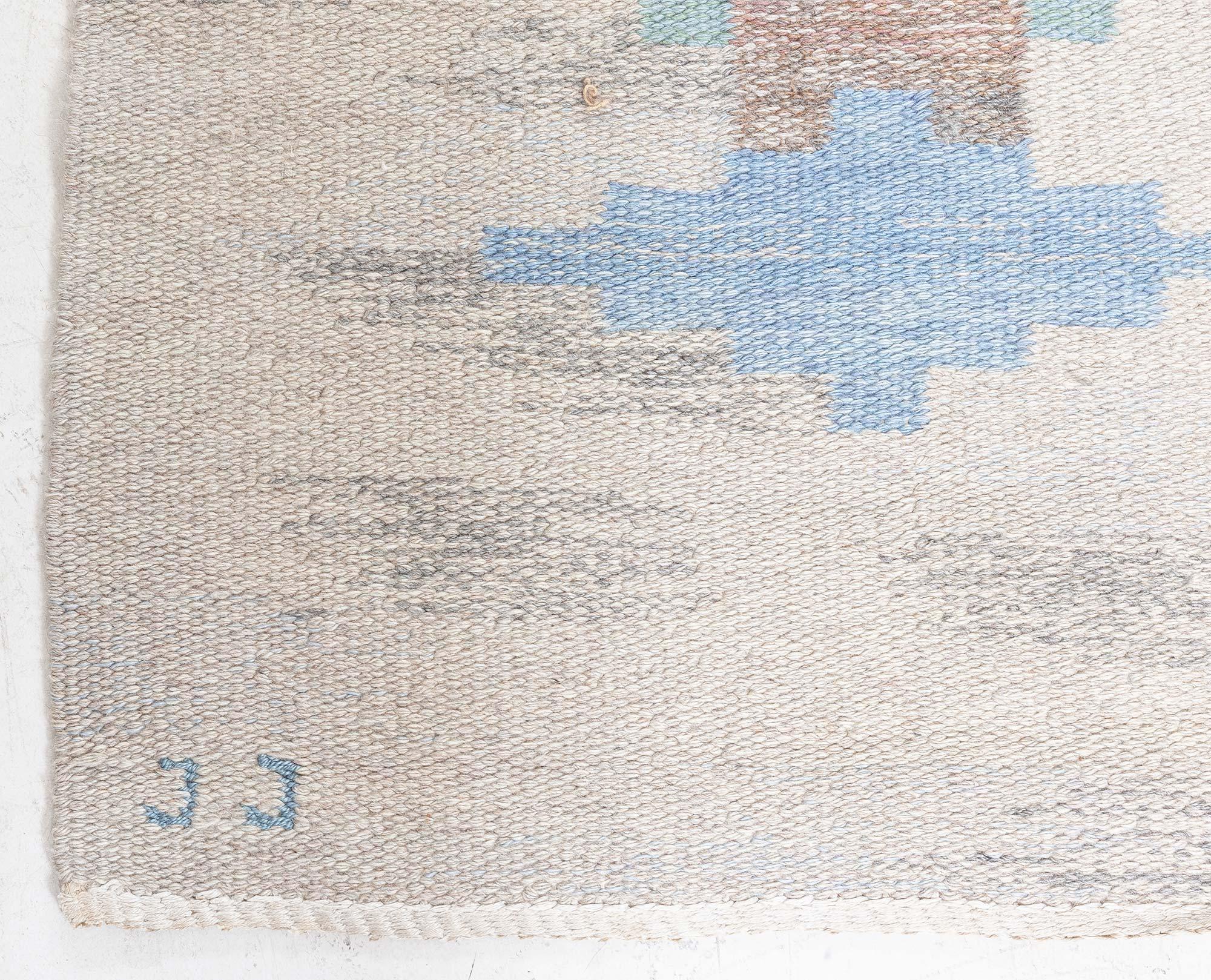 Doris Leslie Blau Vintage Swedish Flat Woven Rug by Judith Johansson In Good Condition For Sale In New York, NY