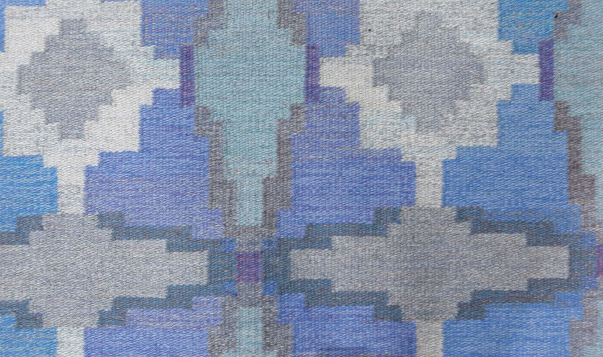Doris Leslie Blau Alfombra sueca vintage de tejido plano de Judith Johansson Tejido a mano en venta