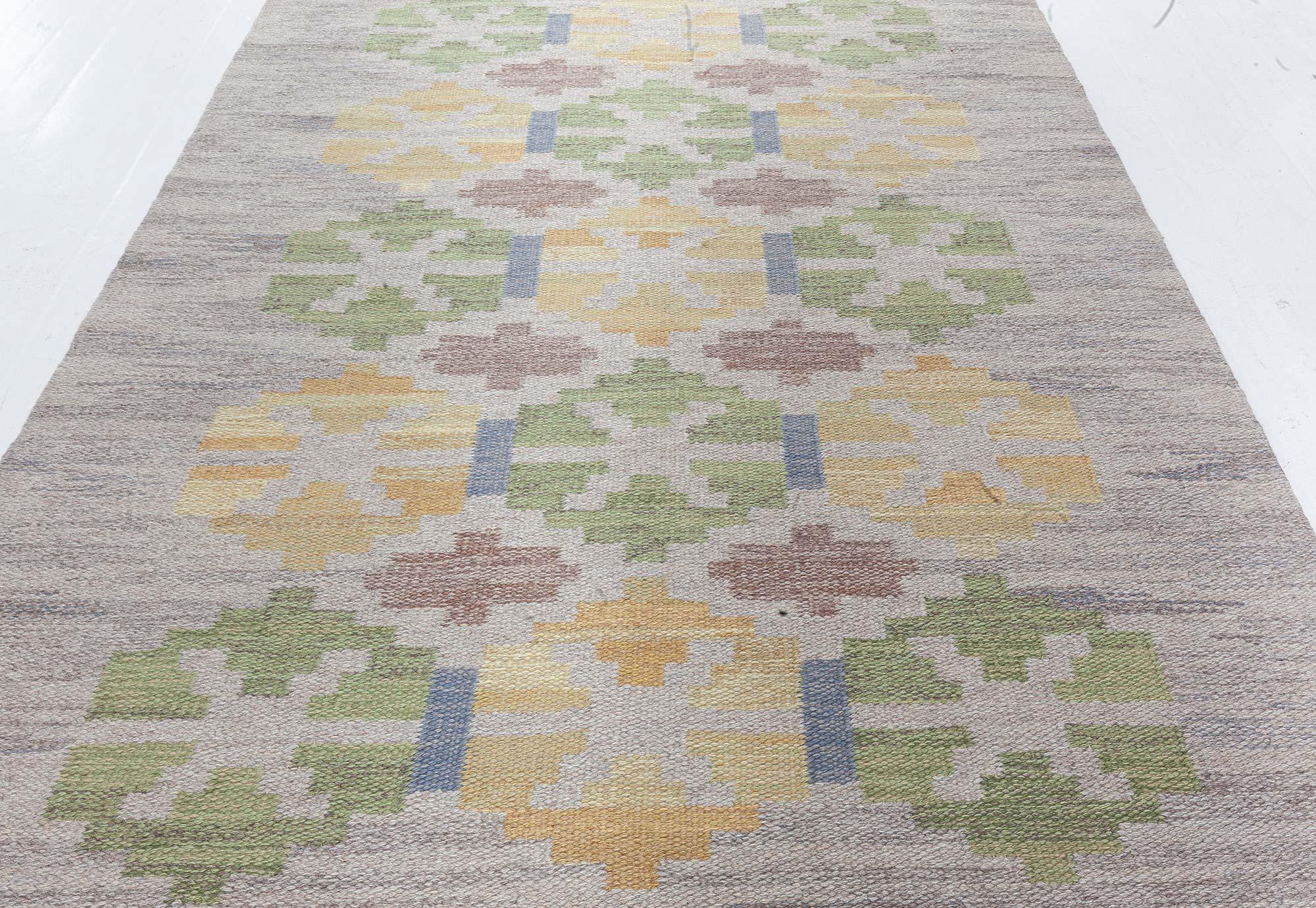 Doris Leslie Blauer schwedischer flacher gewebter Vintage-Teppich von Judith Johansson (Handgewebt) im Angebot