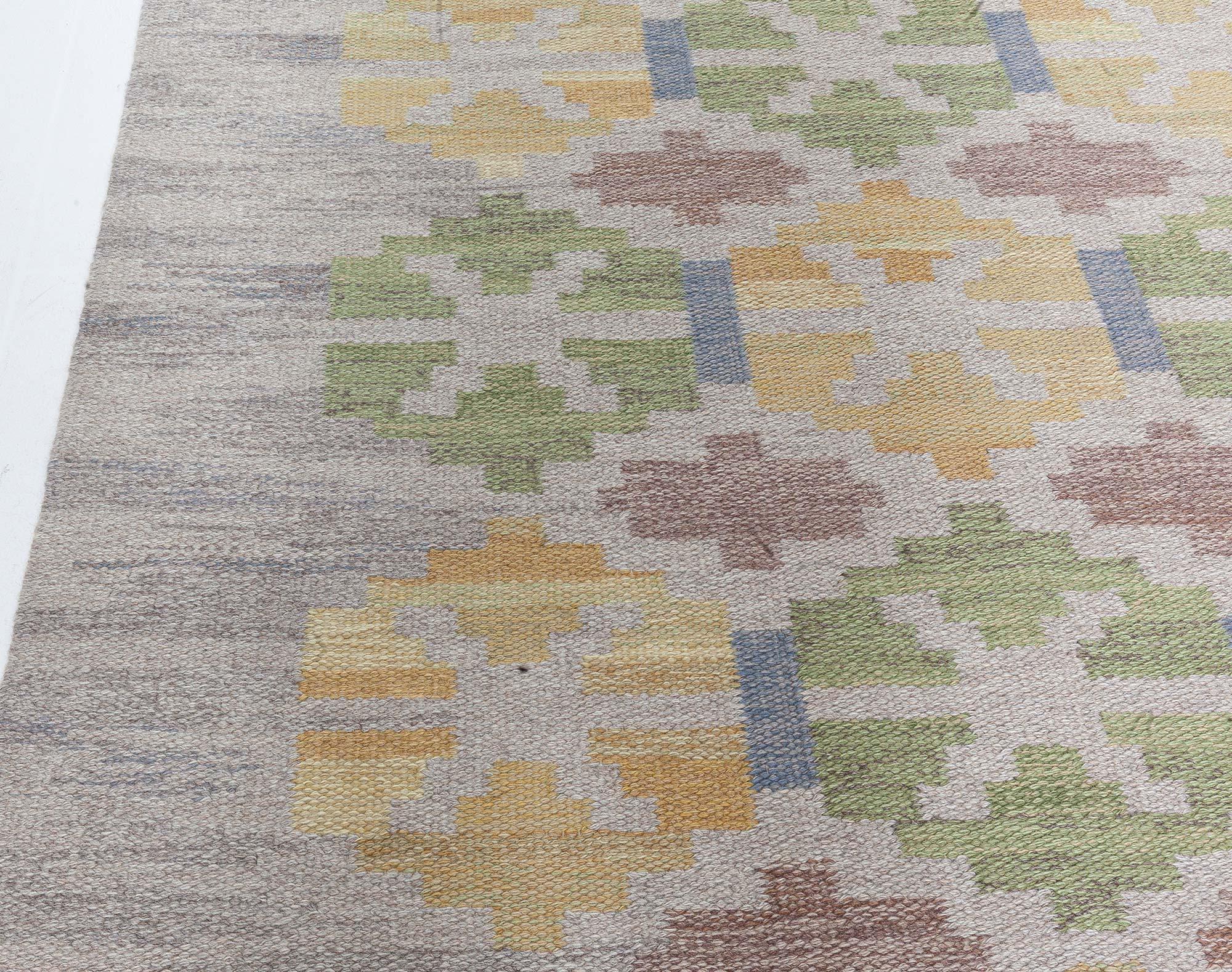 Hand-Woven Doris Leslie Blau Vintage Swedish Flat Woven Rug by Judith Johansson For Sale