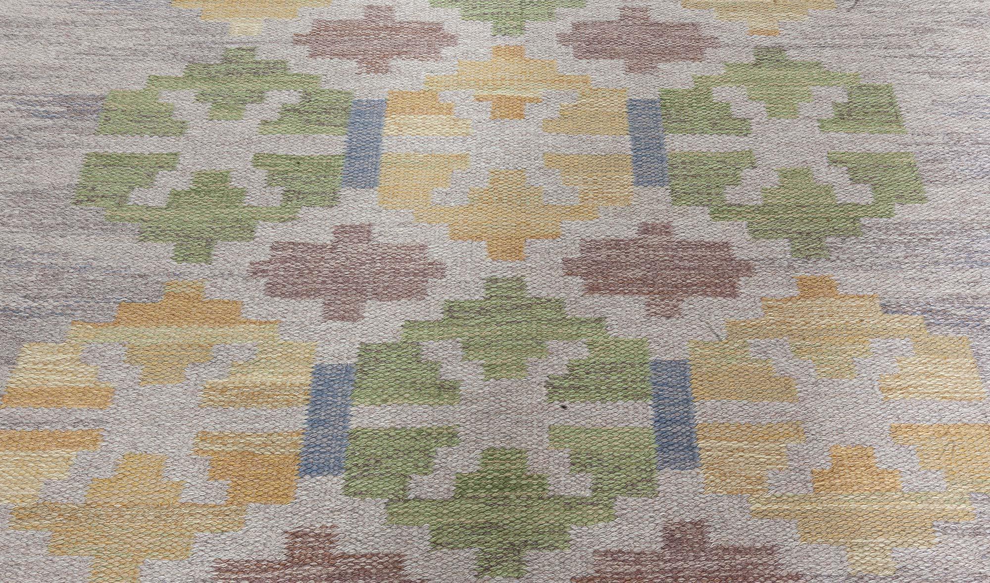 Doris Leslie Blauer schwedischer flacher gewebter Vintage-Teppich von Judith Johansson im Zustand „Gut“ im Angebot in New York, NY