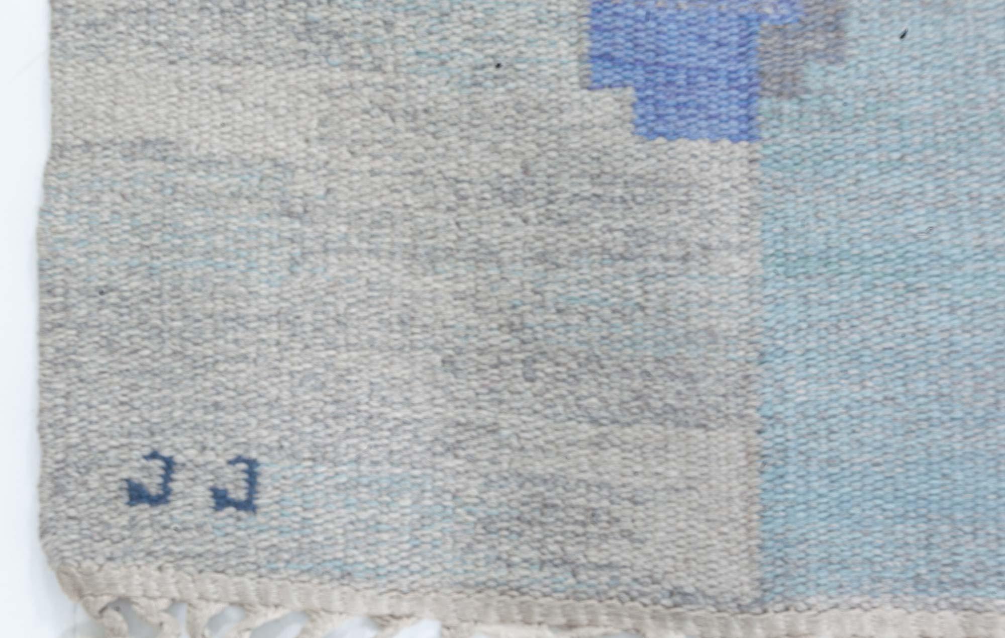 Doris Leslie Blau Alfombra sueca vintage de tejido plano de Judith Johansson siglo XX en venta