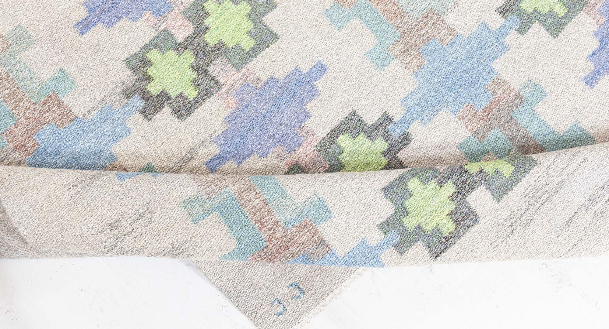 Wool Doris Leslie Blau Vintage Swedish Flat Woven Rug by Judith Johansson For Sale