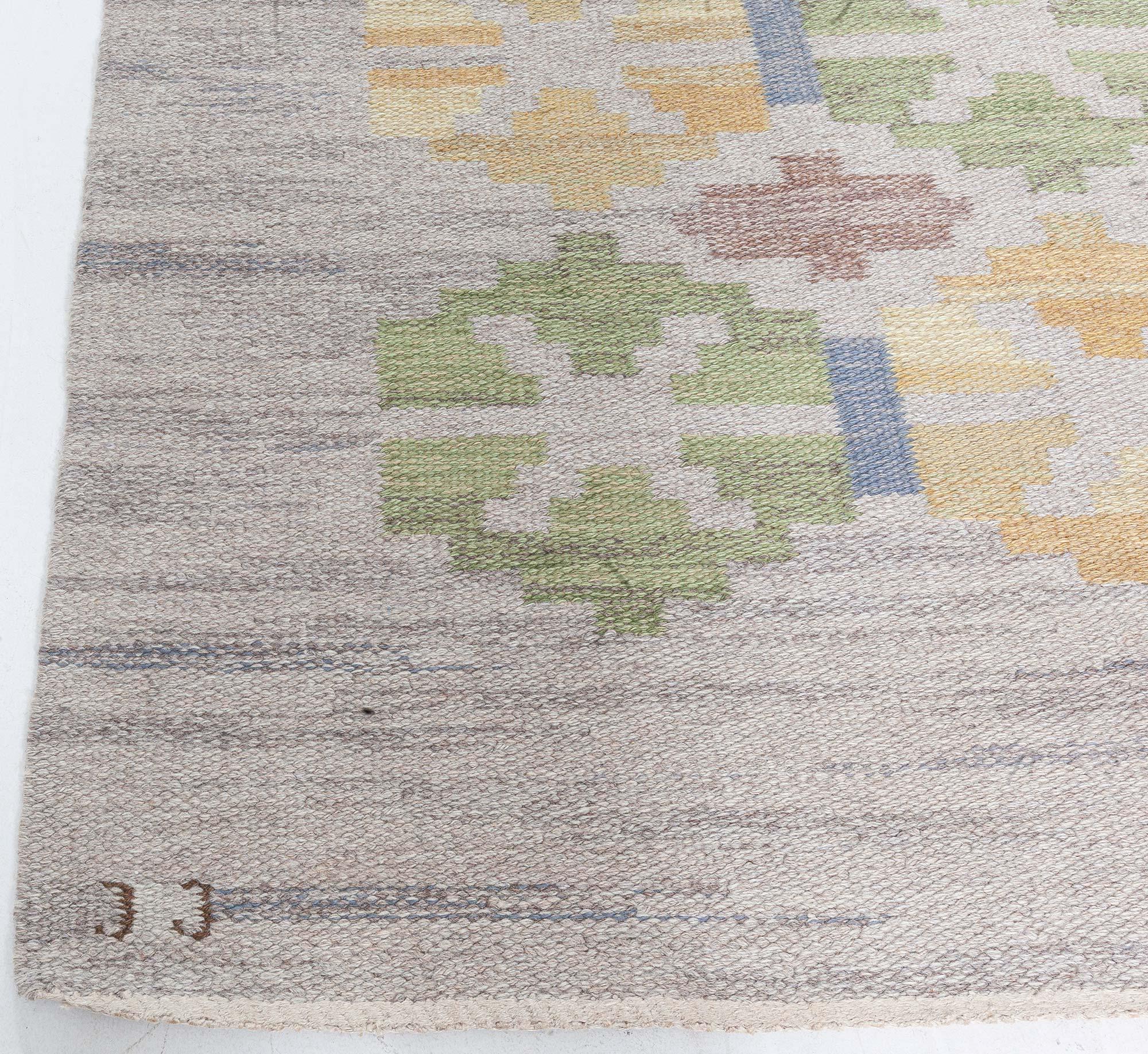 Doris Leslie Blauer schwedischer flacher gewebter Vintage-Teppich von Judith Johansson (Wolle) im Angebot