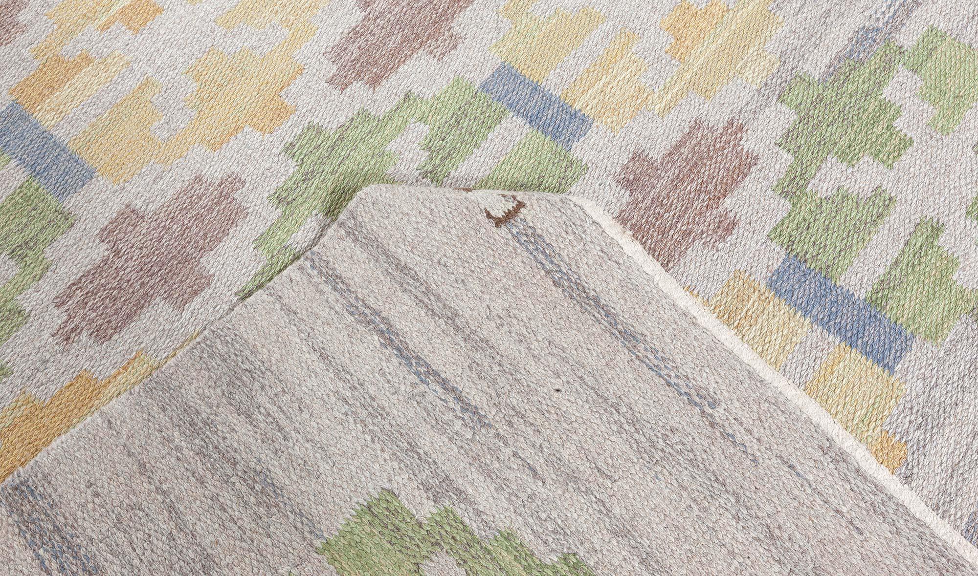 Wool Doris Leslie Blau Vintage Swedish Flat Woven Rug by Judith Johansson For Sale