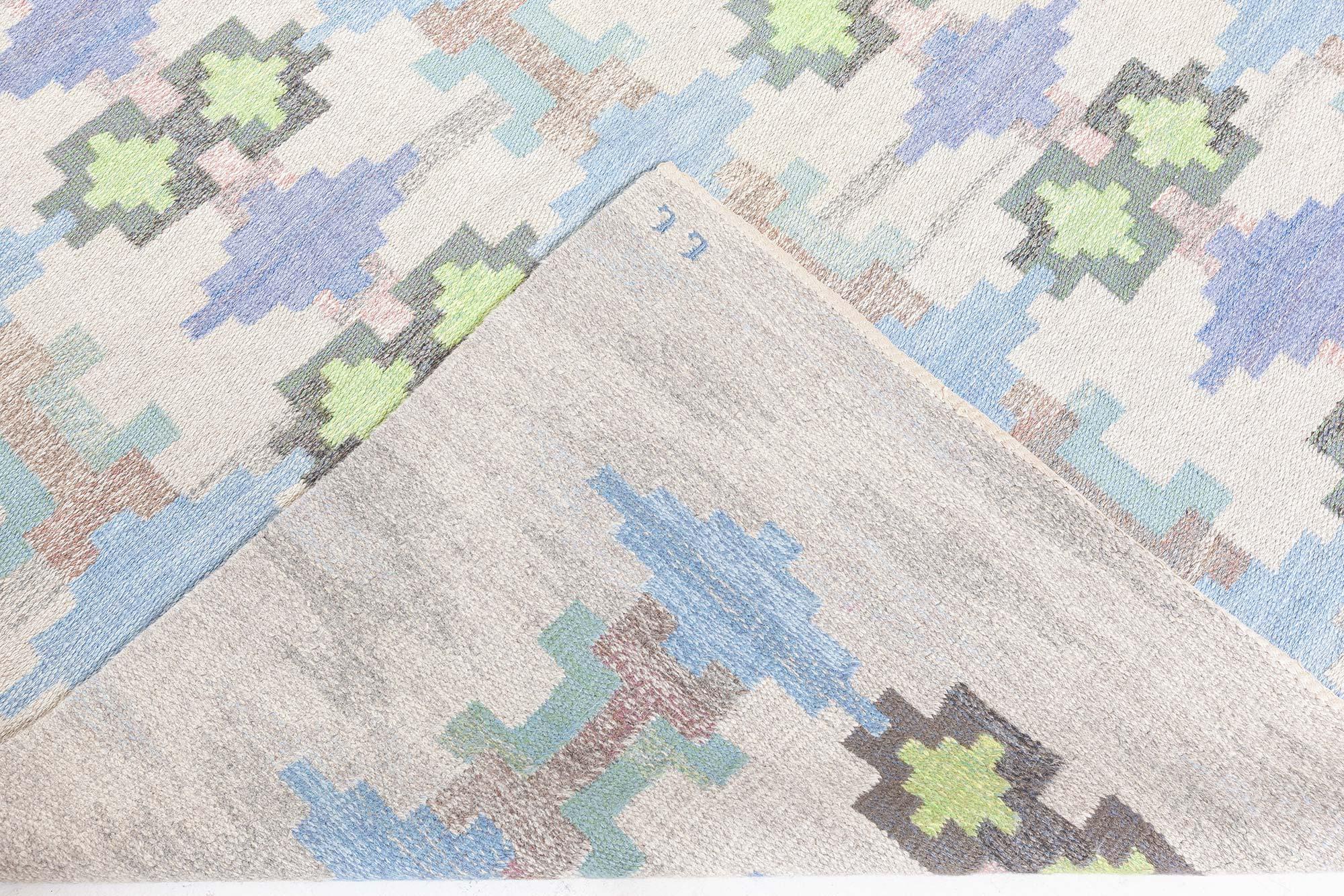Doris Leslie Blau Vintage Swedish Flat Woven Rug by Judith Johansson For Sale 2