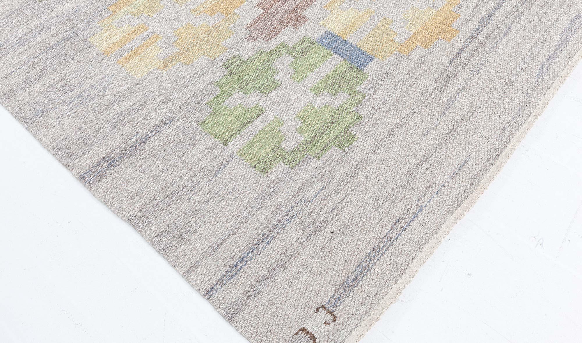 Doris Leslie Blauer schwedischer flacher gewebter Vintage-Teppich von Judith Johansson im Angebot 1