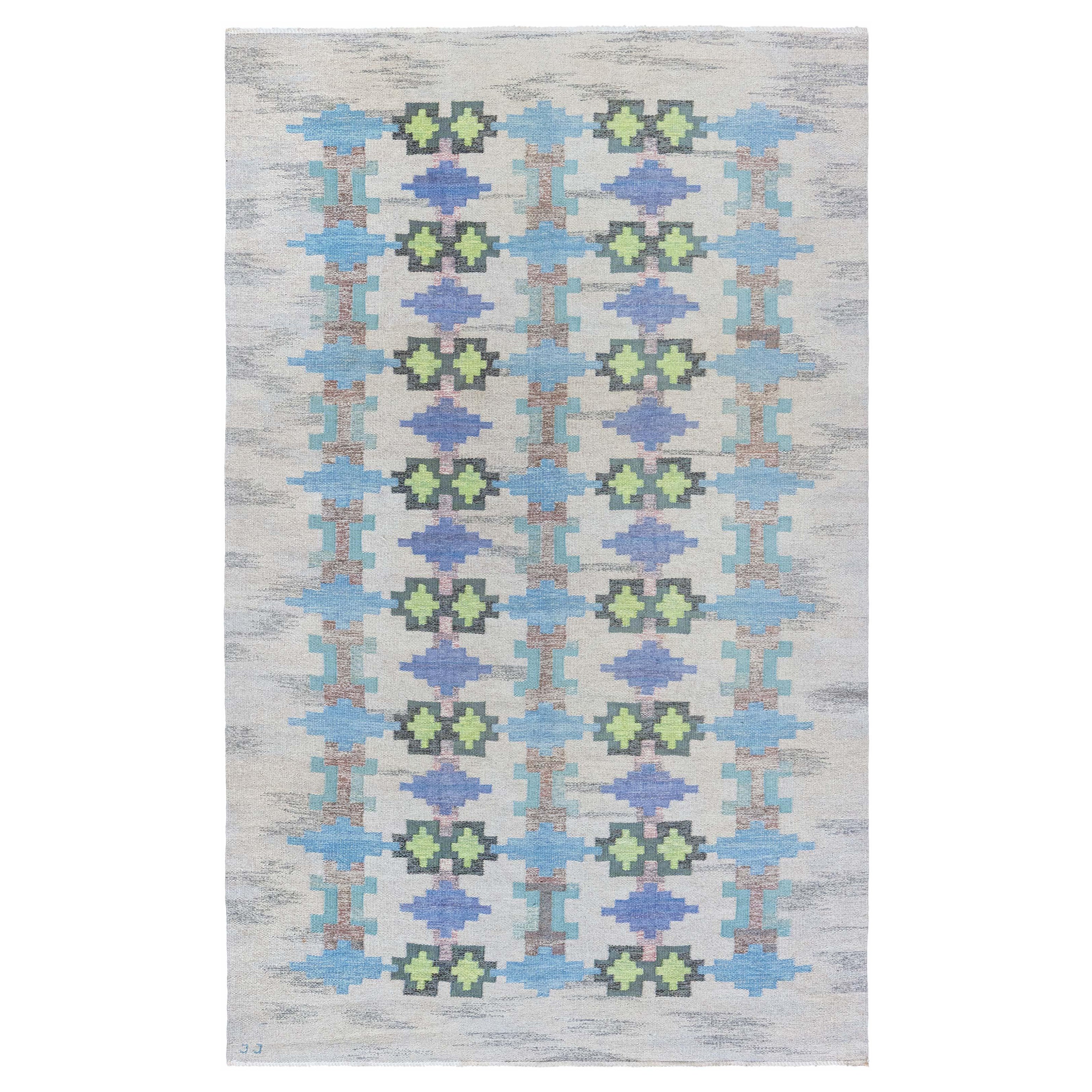 Doris Leslie Blau Vintage Swedish Flat Woven Rug by Judith Johansson