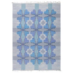 Doris Leslie Blauer schwedischer flacher gewebter Vintage-Teppich von Judith Johansson
