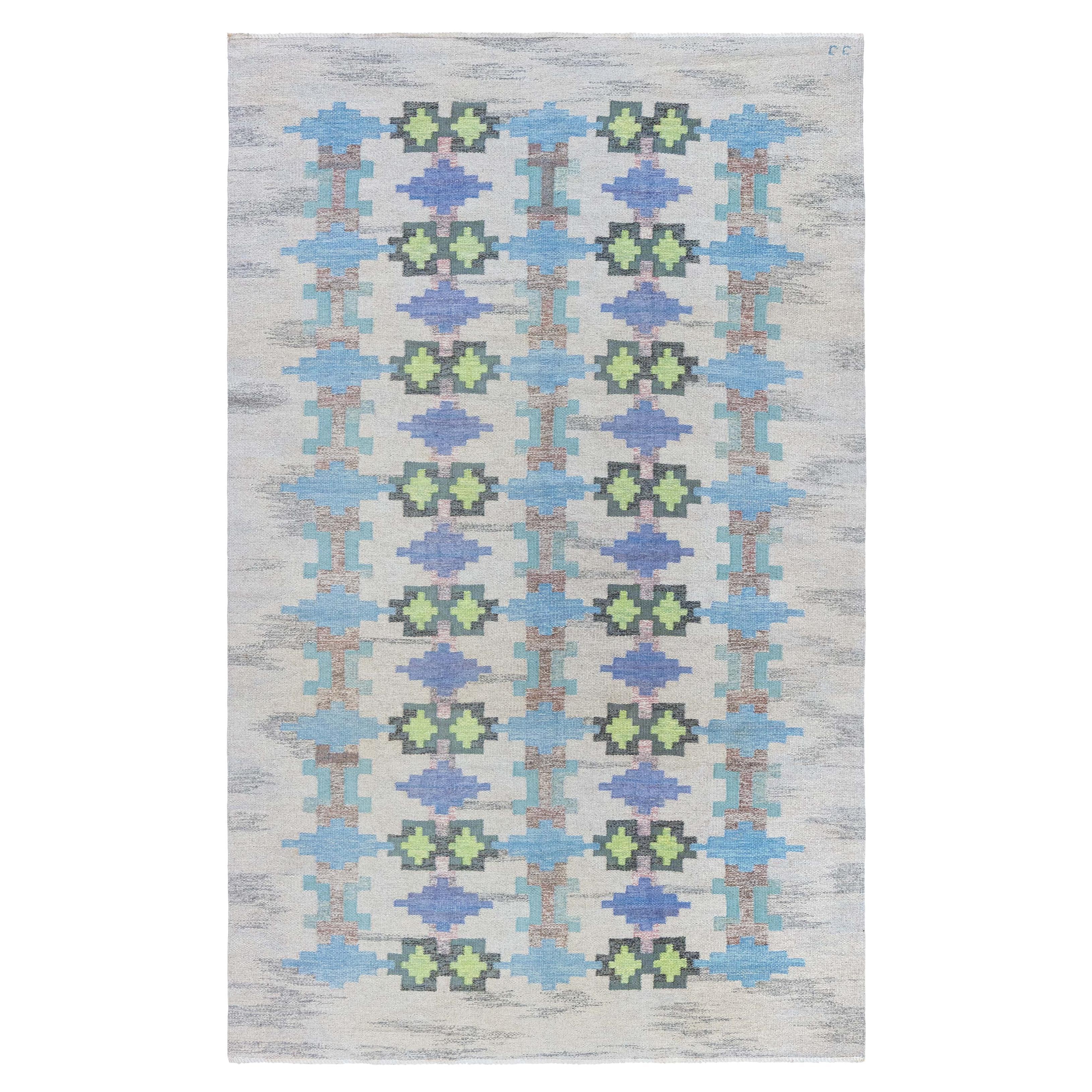 Doris Leslie Blau Vintage Swedish Flat Woven Rug by Judith Johansson