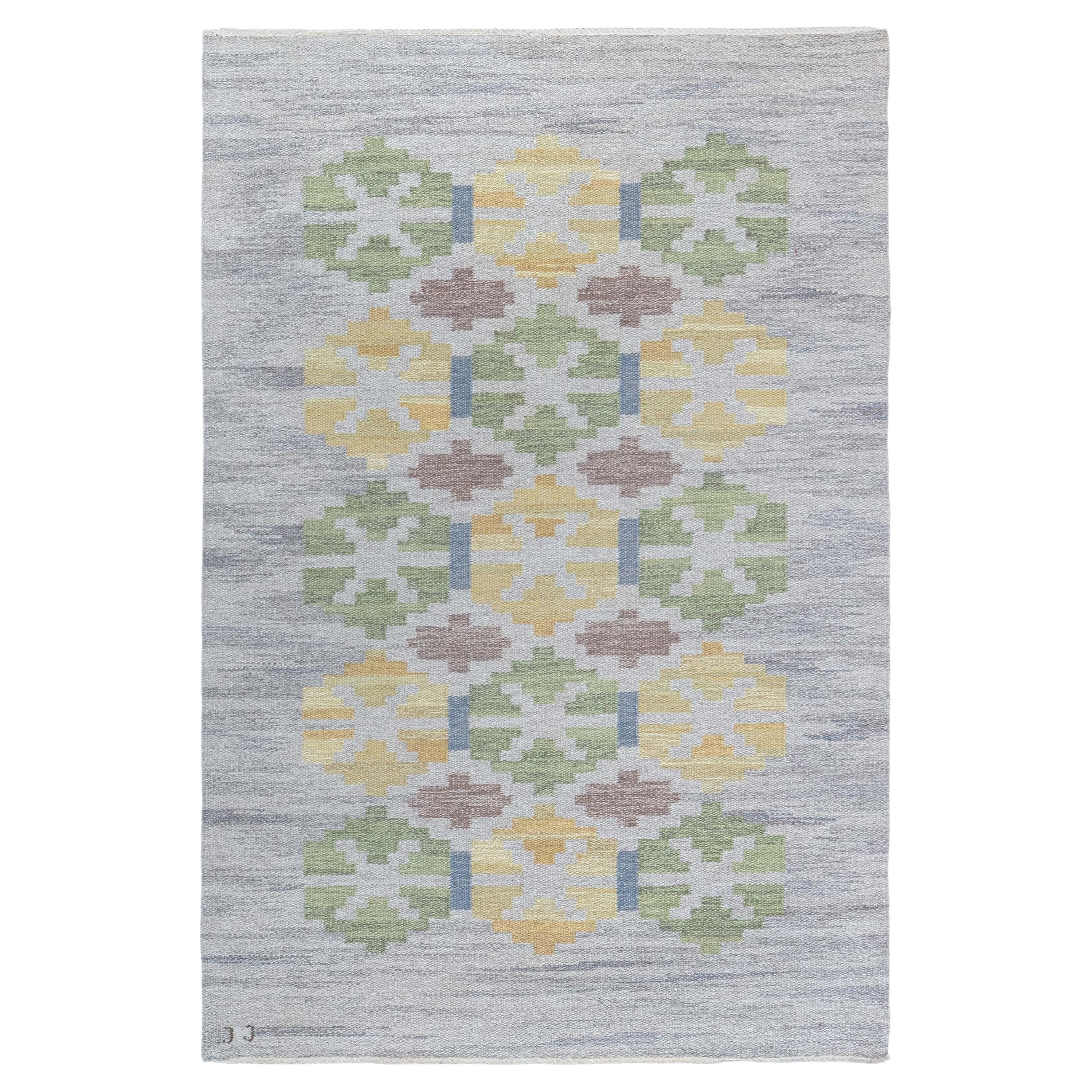 Doris Leslie Blau Vintage Swedish Flat Woven Rug by Judith Johansson