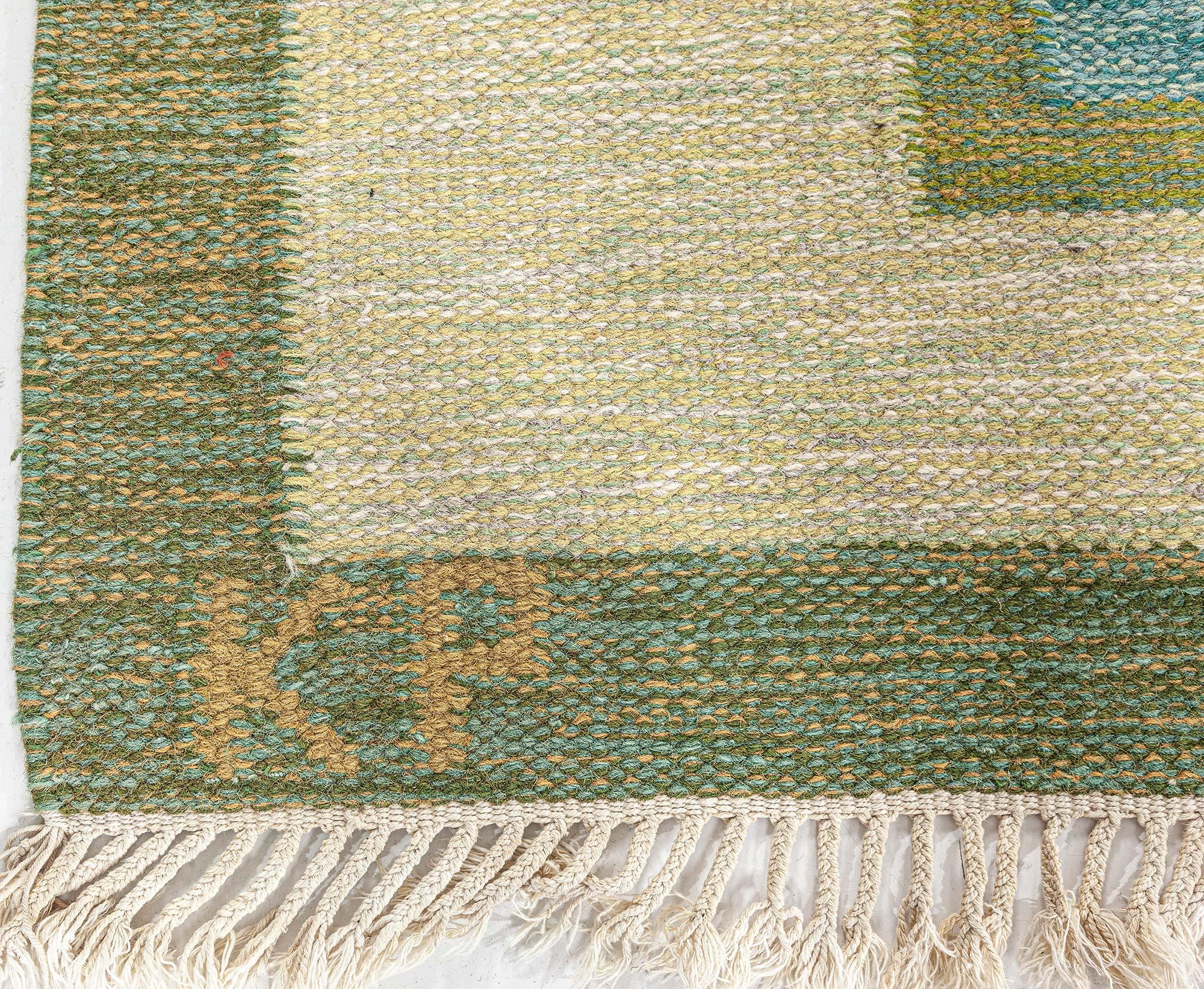 Mid-Century Modern Doris Leslie Blau Vintage Swedish Flat Woven Rug by Kerstin Persson Signed 'KP' For Sale