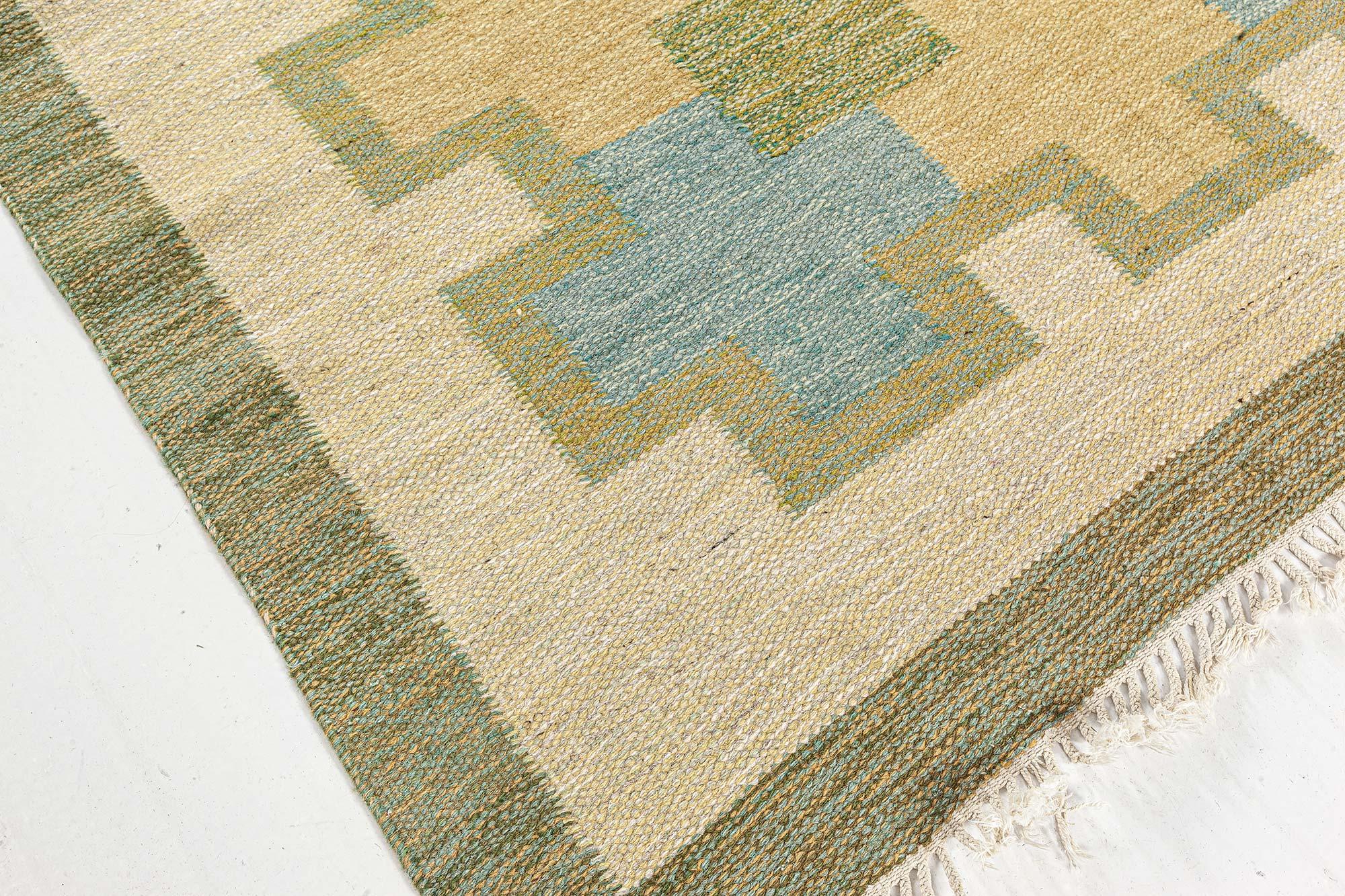 Scandinavian Doris Leslie Blau Vintage Swedish Flat Woven Rug by Kerstin Persson Signed 'KP' For Sale