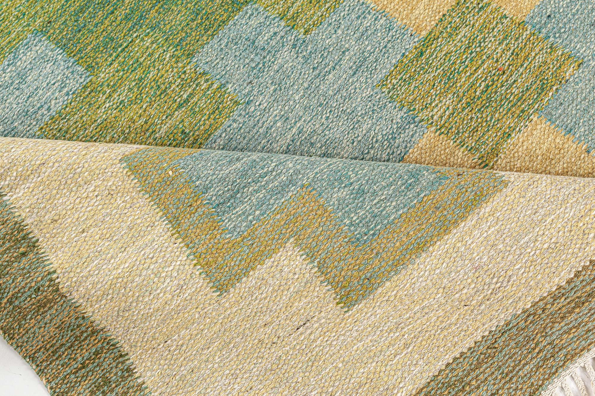 Doris Leslie Blau Vintage Swedish Flat Woven Rug by Kerstin Persson Signed 'KP' In Good Condition For Sale In New York, NY