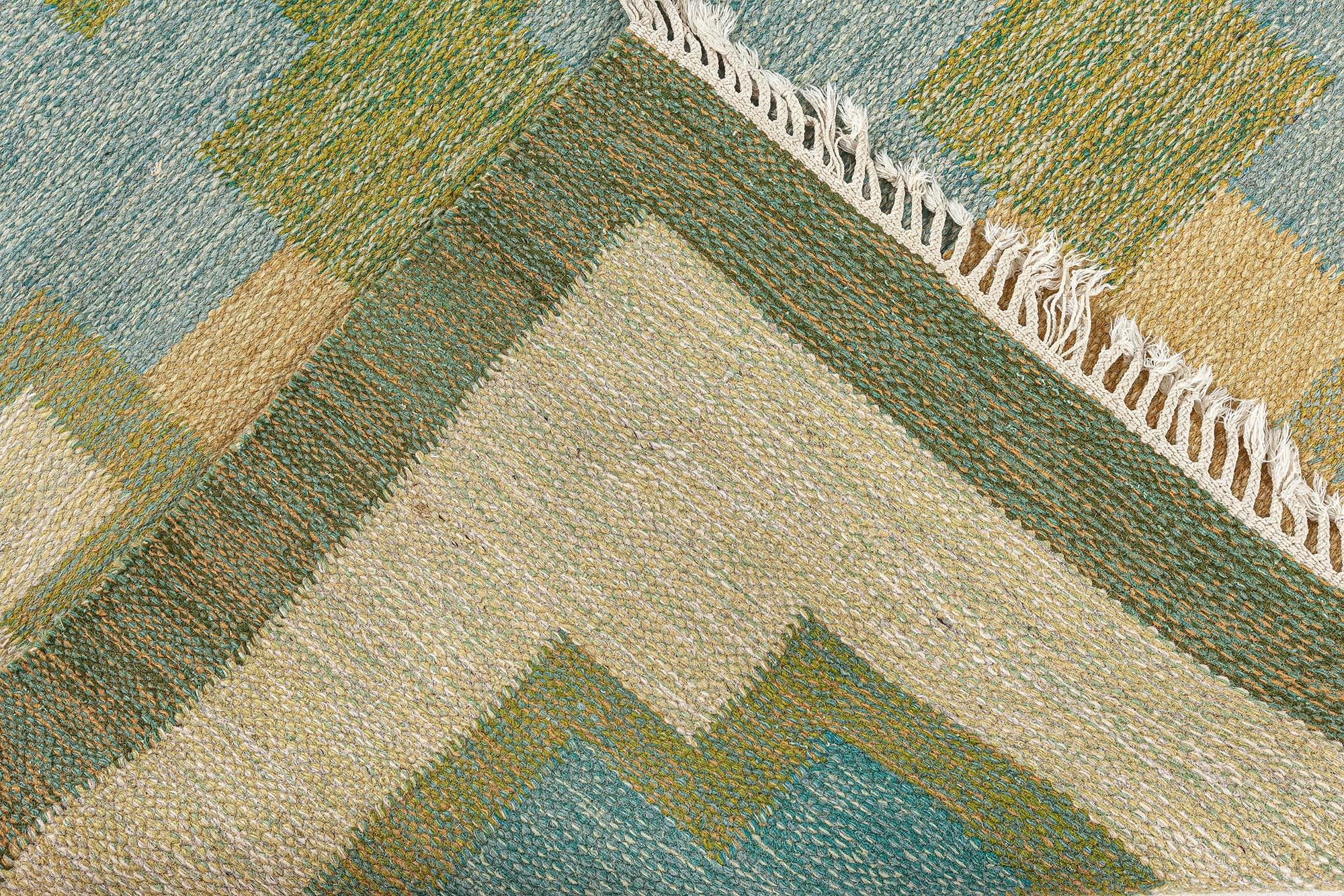 20th Century Doris Leslie Blau Vintage Swedish Flat Woven Rug by Kerstin Persson Signed 'KP' For Sale