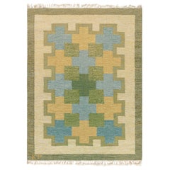 Doris Leslie Blau Vintage Swedish Flat Woven Rug by Kerstin Persson Signed 'KP'