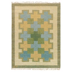 Doris Leslie Blau Vintage Swedish Flat Woven Rug by Kerstin Persson Signed 'KP'