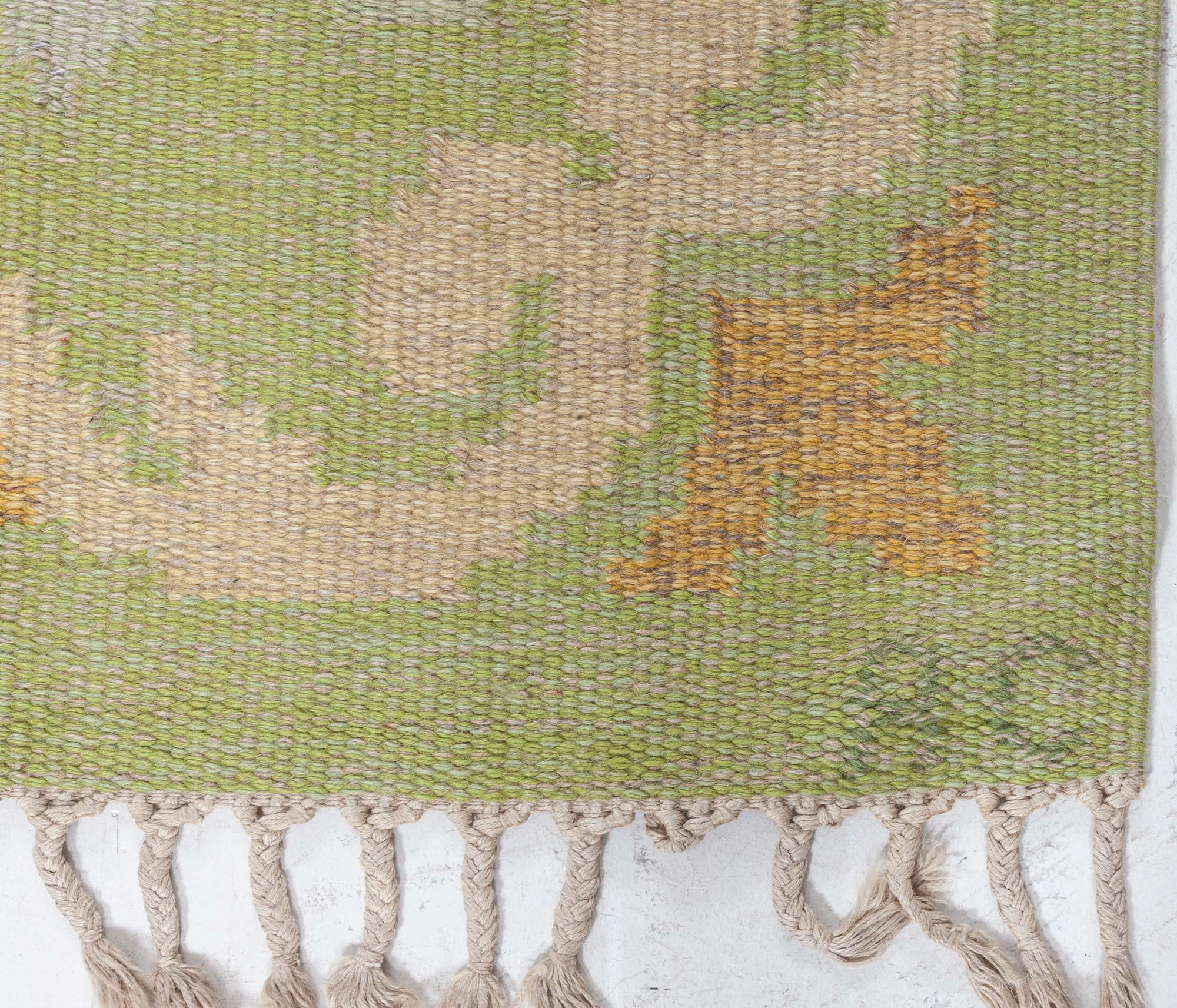 Doris Leslie Blauer schwedischer flacher gewebter Vintage-Teppich von Rakel Carlander (Handgewebt) im Angebot