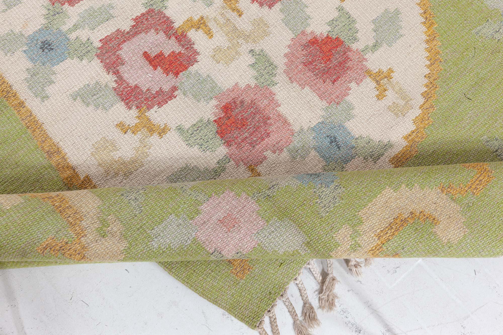Lana Doris Leslie Blau Vintage Swedish Flat Woven Rug by Rakel Carlander in vendita