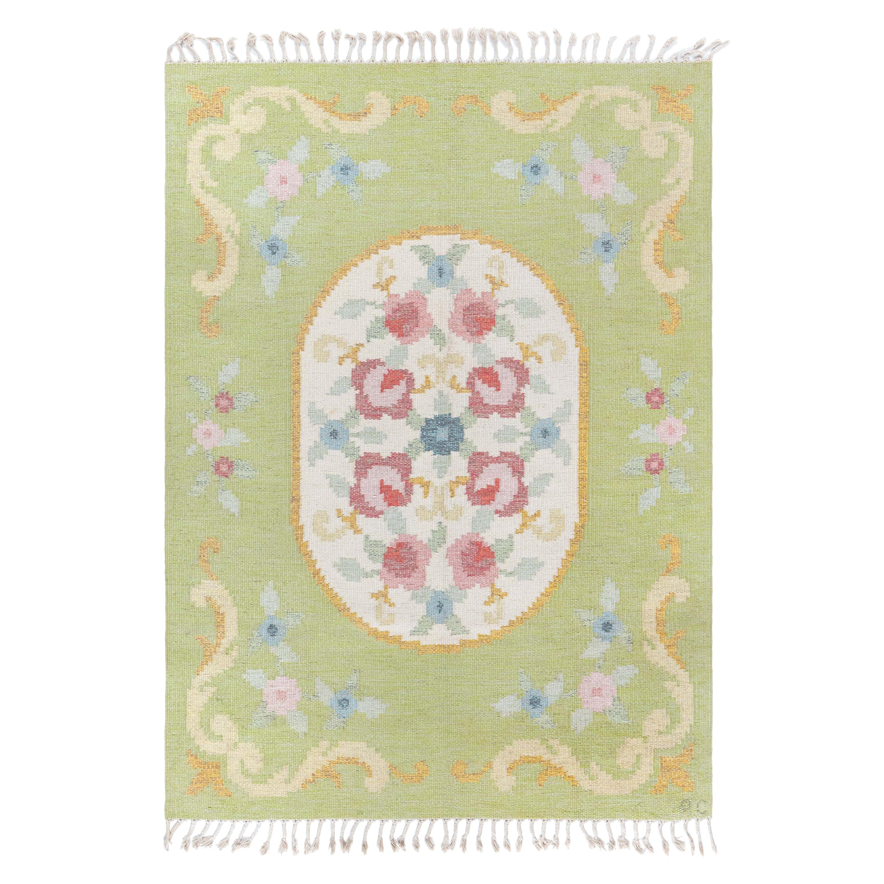 Doris Leslie Blau Vintage Swedish Flat Woven Rug by Rakel Carlander