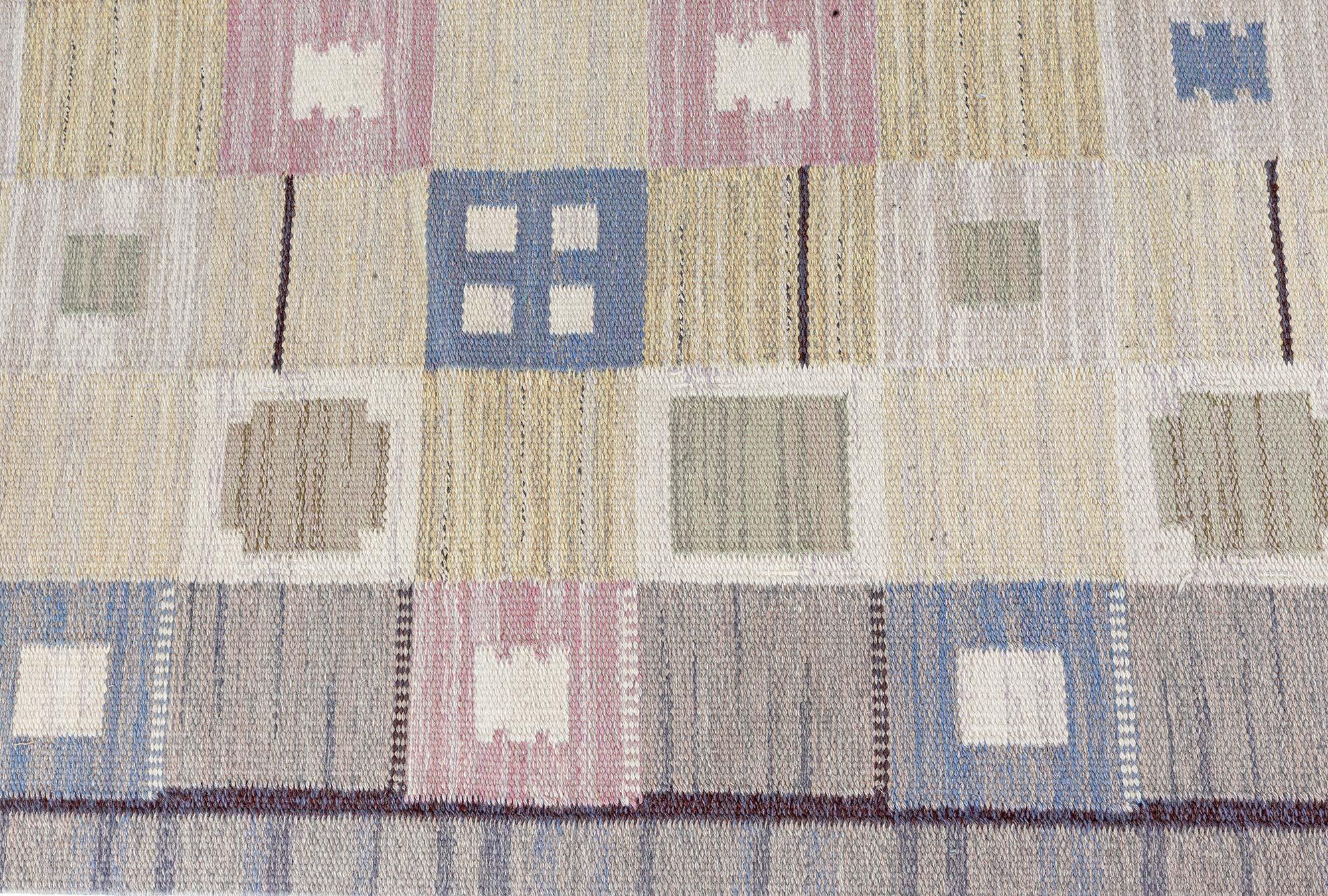Mid-Century Modern Doris Leslie Blau Vintage Swedish Flat Woven Rug For Sale