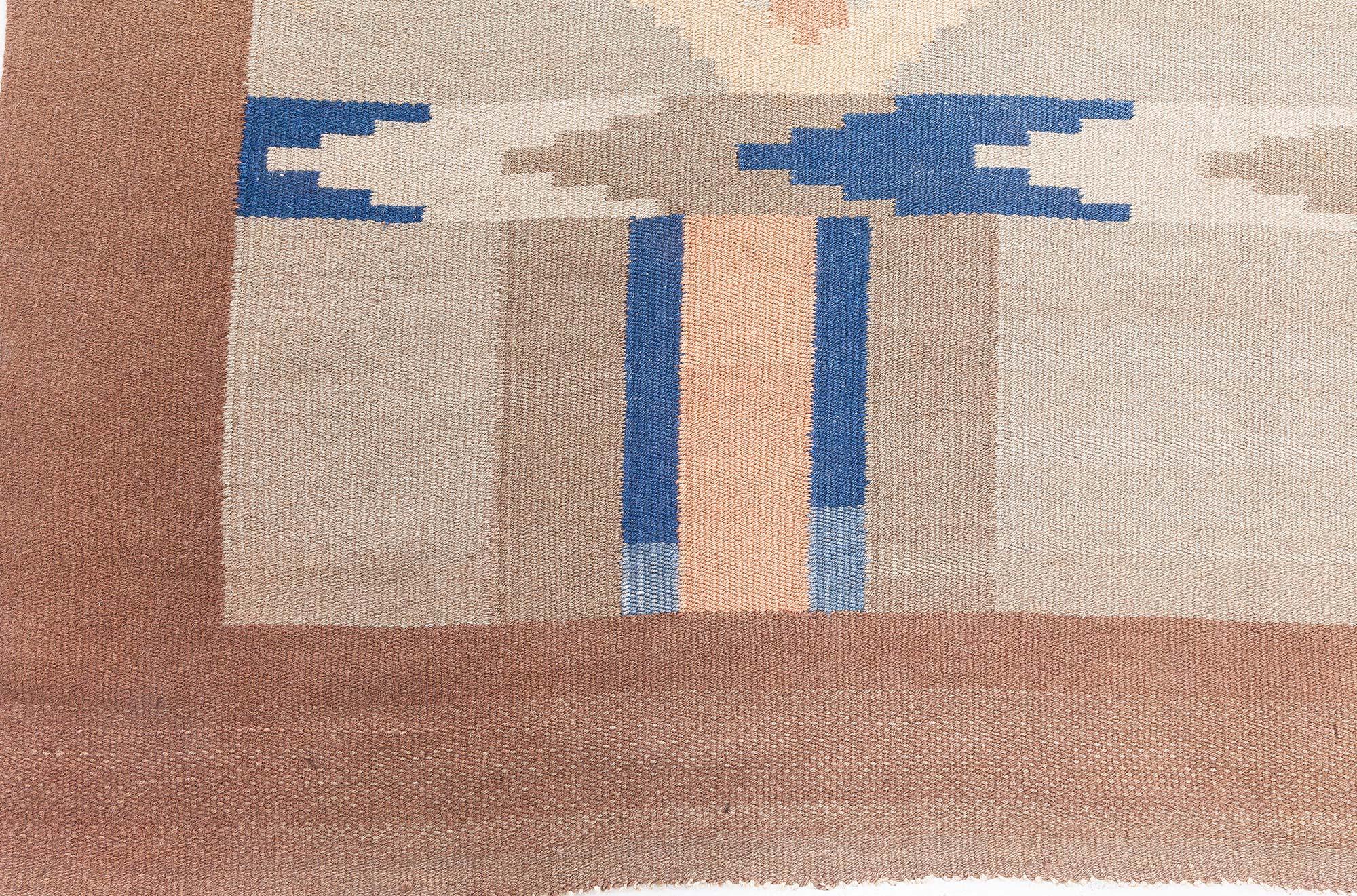 Doris Leslie Blau Alfombra Sueca Vintage de Tejido Plano Moderno de mediados de siglo en venta