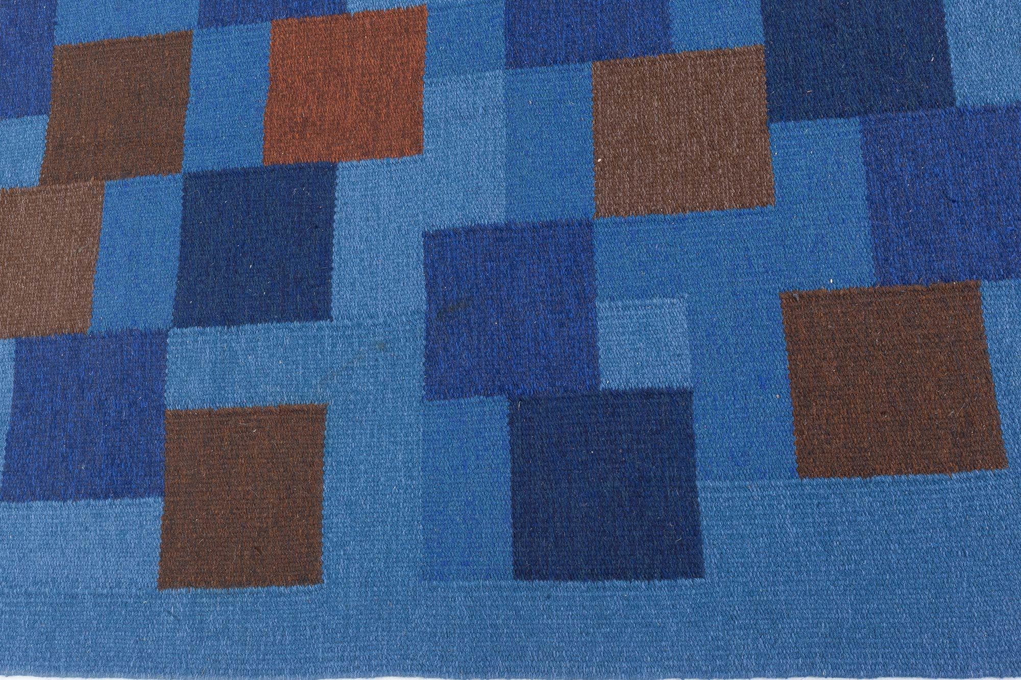 Doris Leslie Blau Vintage Swedish Flat Woven Rug Moderno de mediados de siglo en venta