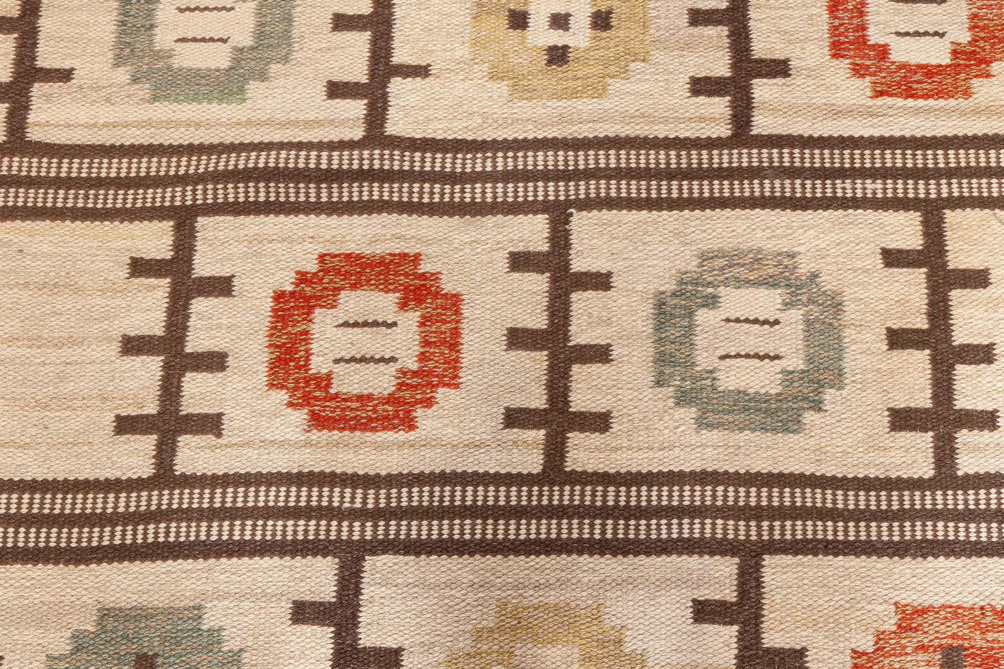 Mid-Century Modern Doris Leslie Blau Vintage Swedish Flat Woven Rug For Sale