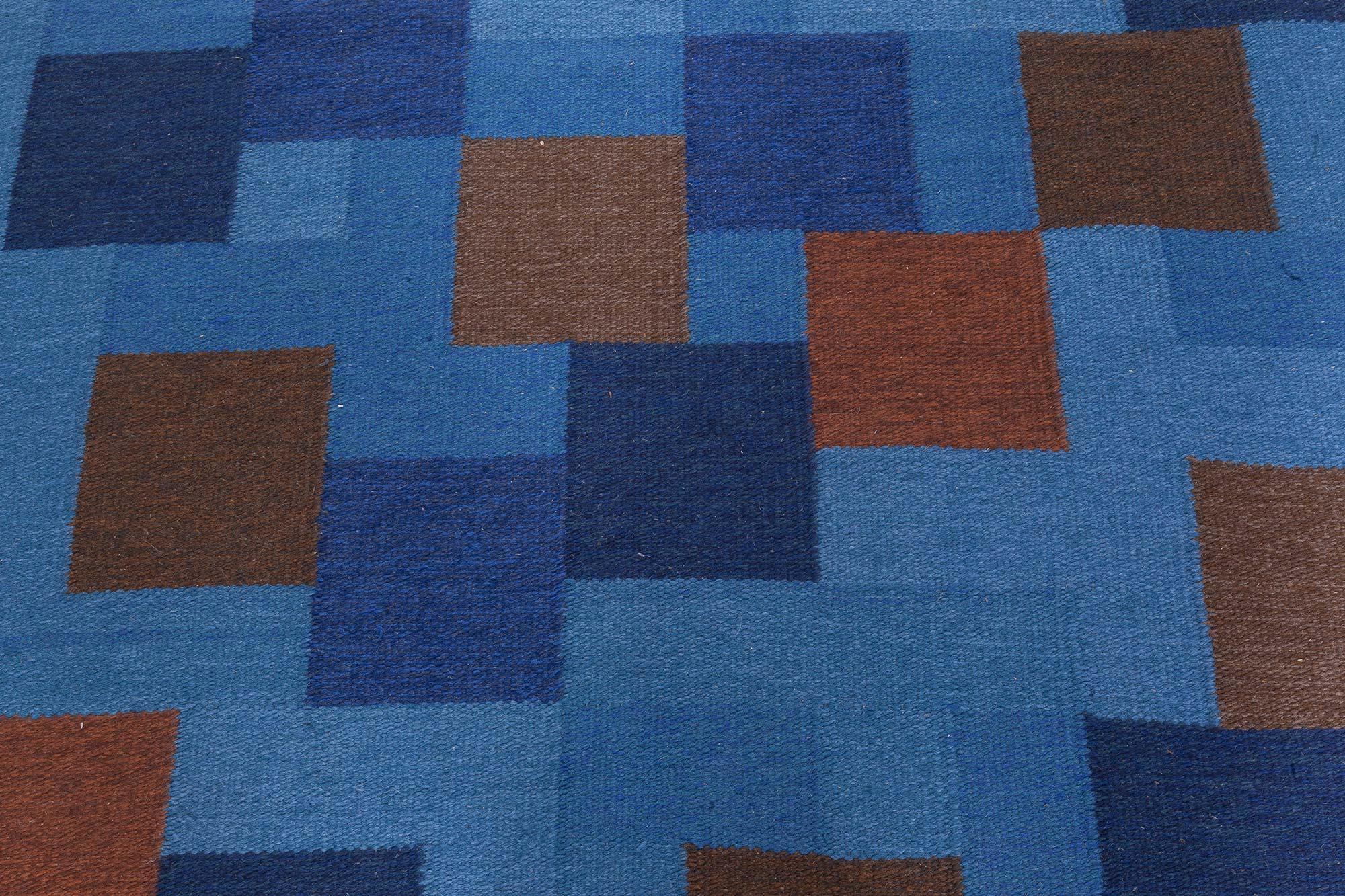 Mid-Century Modern Doris Leslie Blau Vintage Swedish Flat Woven Rug For Sale